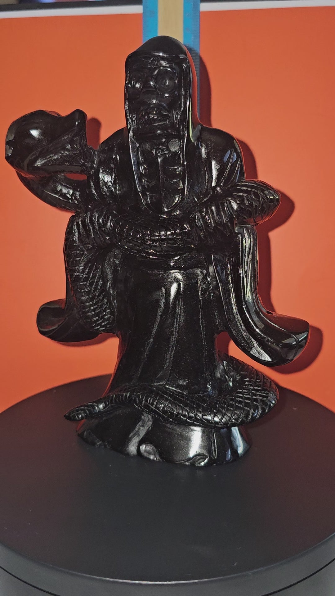 Obsidian Reaper Holding Snake – Dark Symbolic Statement Carving | 8 Inches