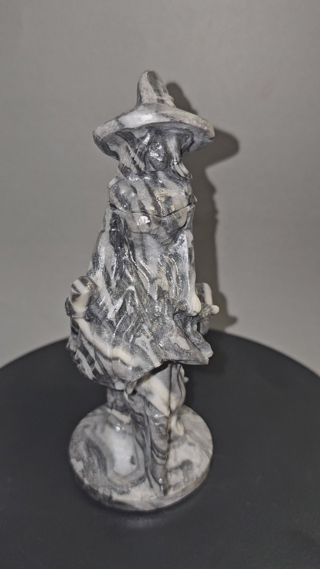 Witch with Broken Broom – Resilience & Heart Magic Crystal Carving | 6 Inches