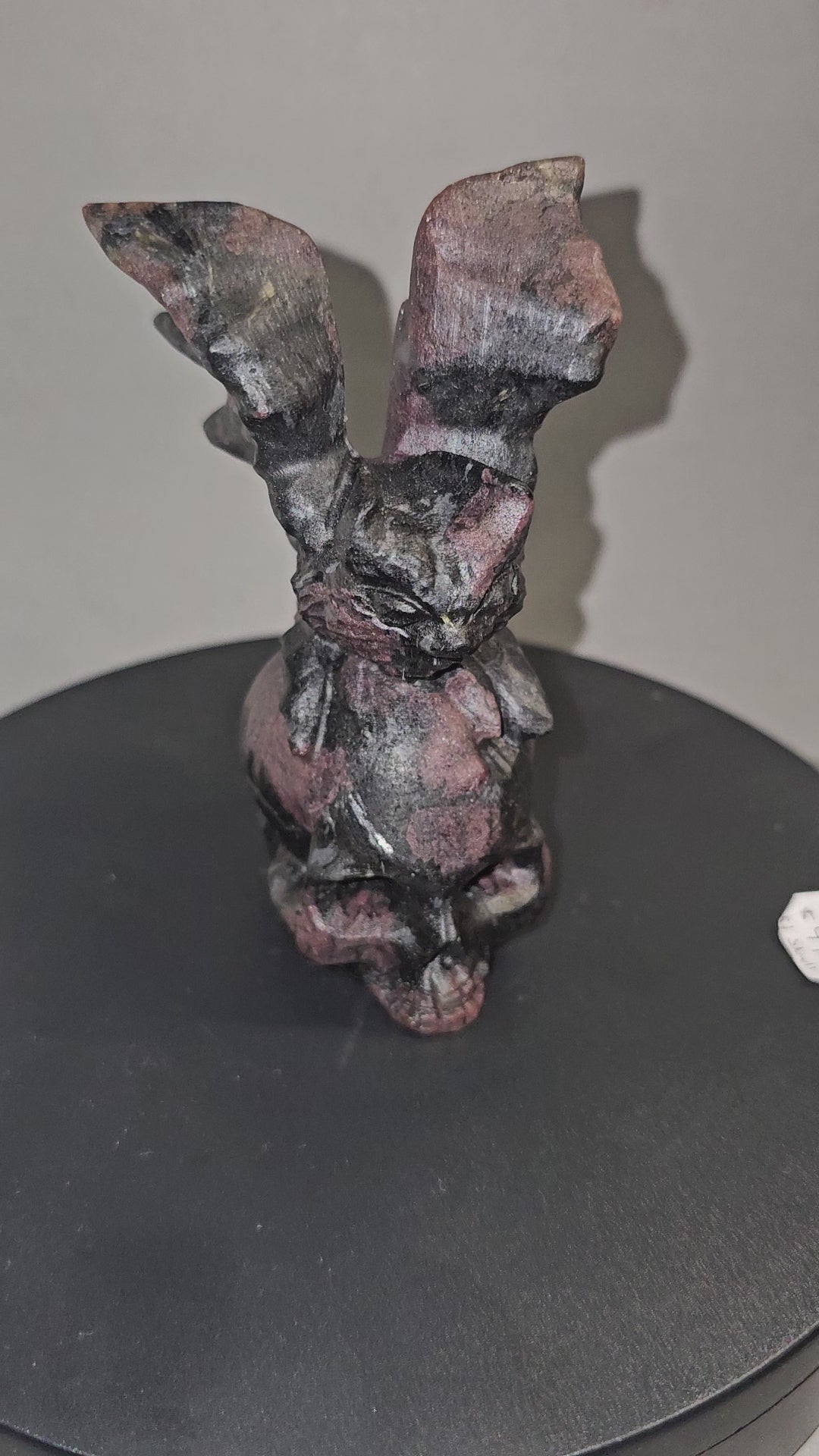 Garnet Astrophyllite Skull with Bat Carving – 4.5 Inch Gothic Crystal Skull