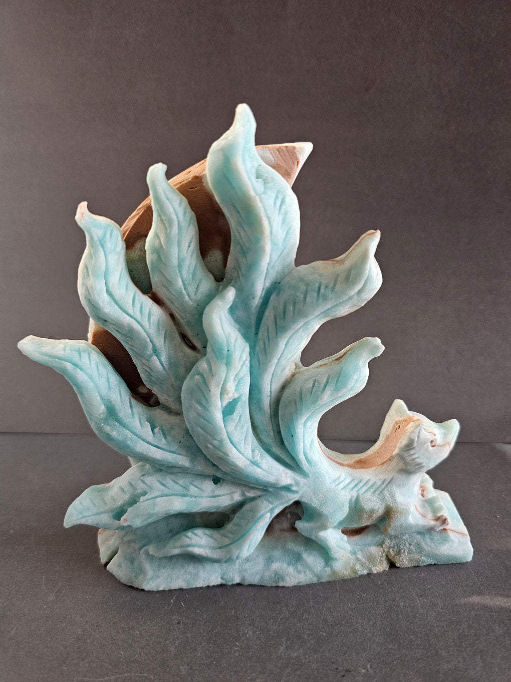 Hemimorphite Nine-Tailed Fox – Transformation & Communication Crystal Carving | 5.5 Inches