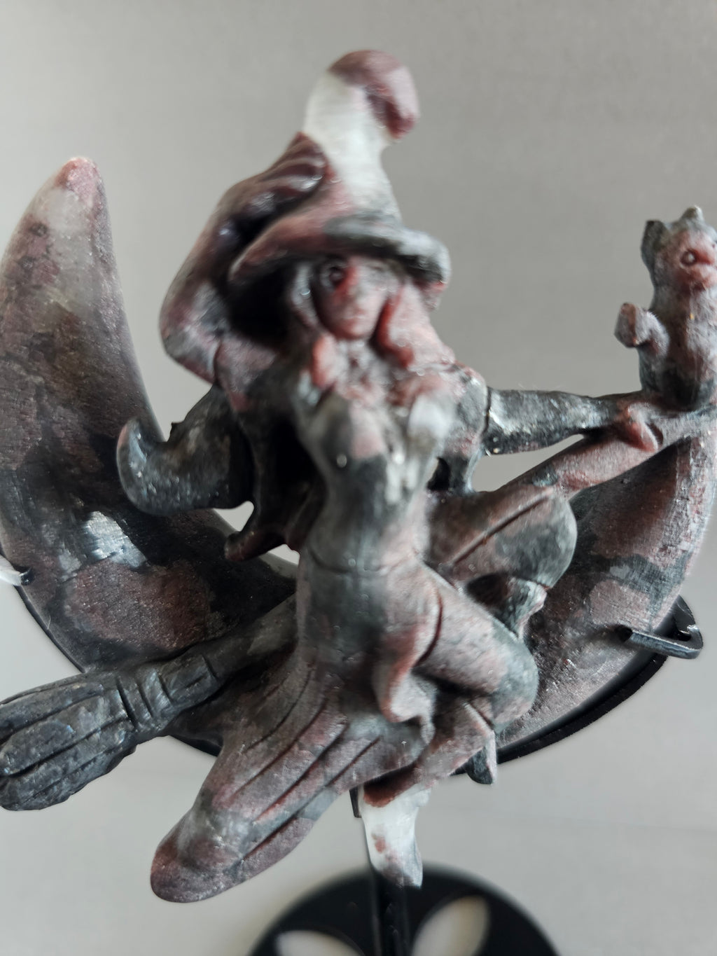 Garnet Astrophyllite Flying Witch on Moon with Stand – Power & Transformation Crystal Display | 6.5 Inches Tall