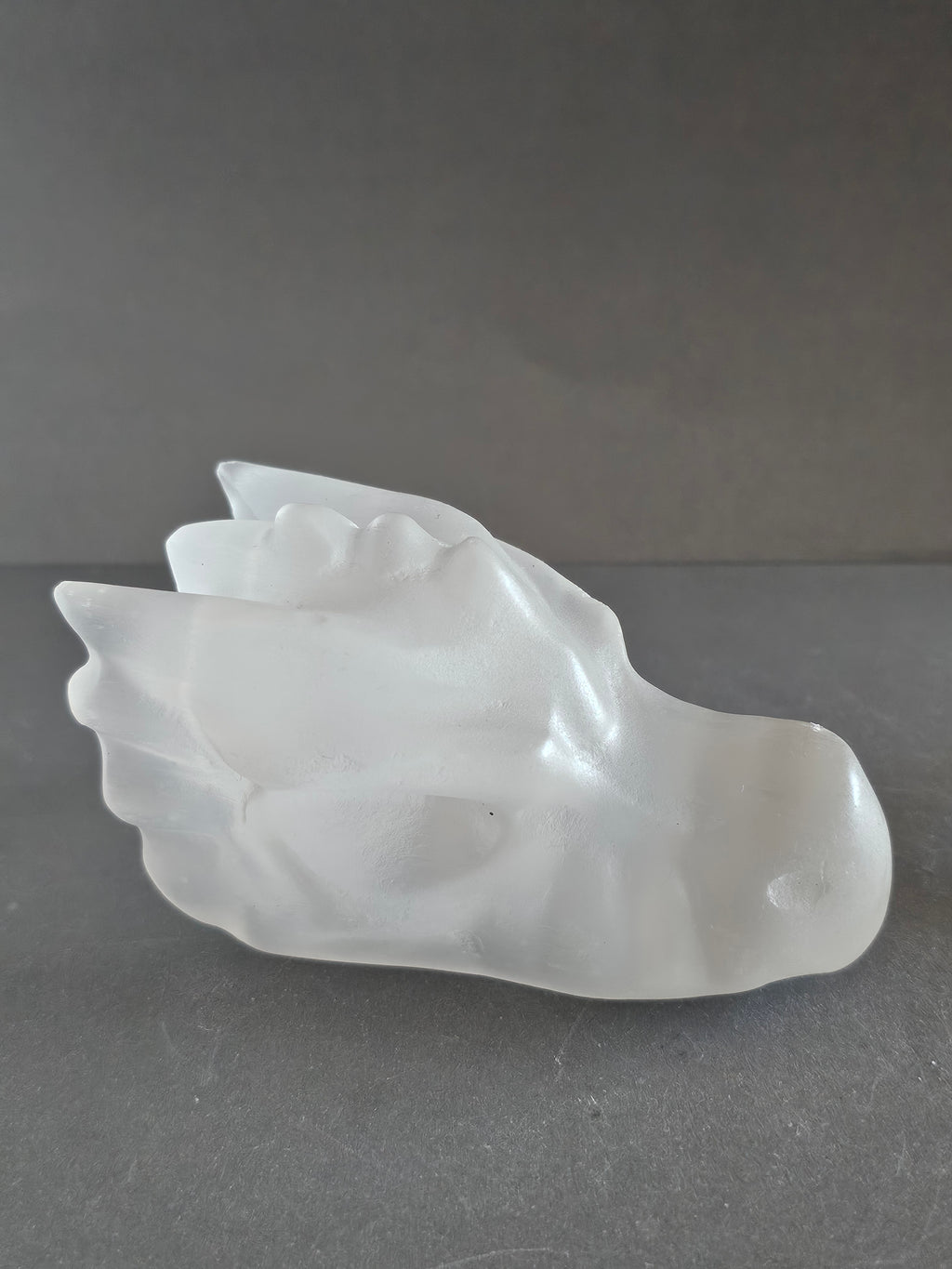 Selenite Dragon Skull Carving – 3.5” | Cleansing, Protection & High Vibration Energy