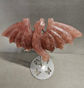 Strawberry Quartz Flying Dragon on Stand – 6x6 Inch Crystal Carving Flat Back