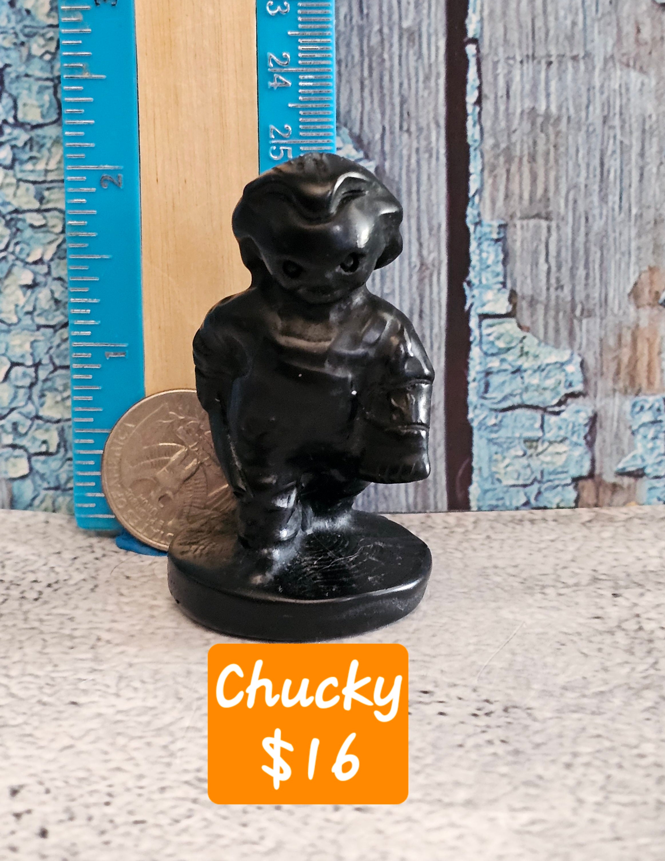 Obsidian Chucky – Child’s Play Inspired Horror Crystal Carving | 2.25 Inches