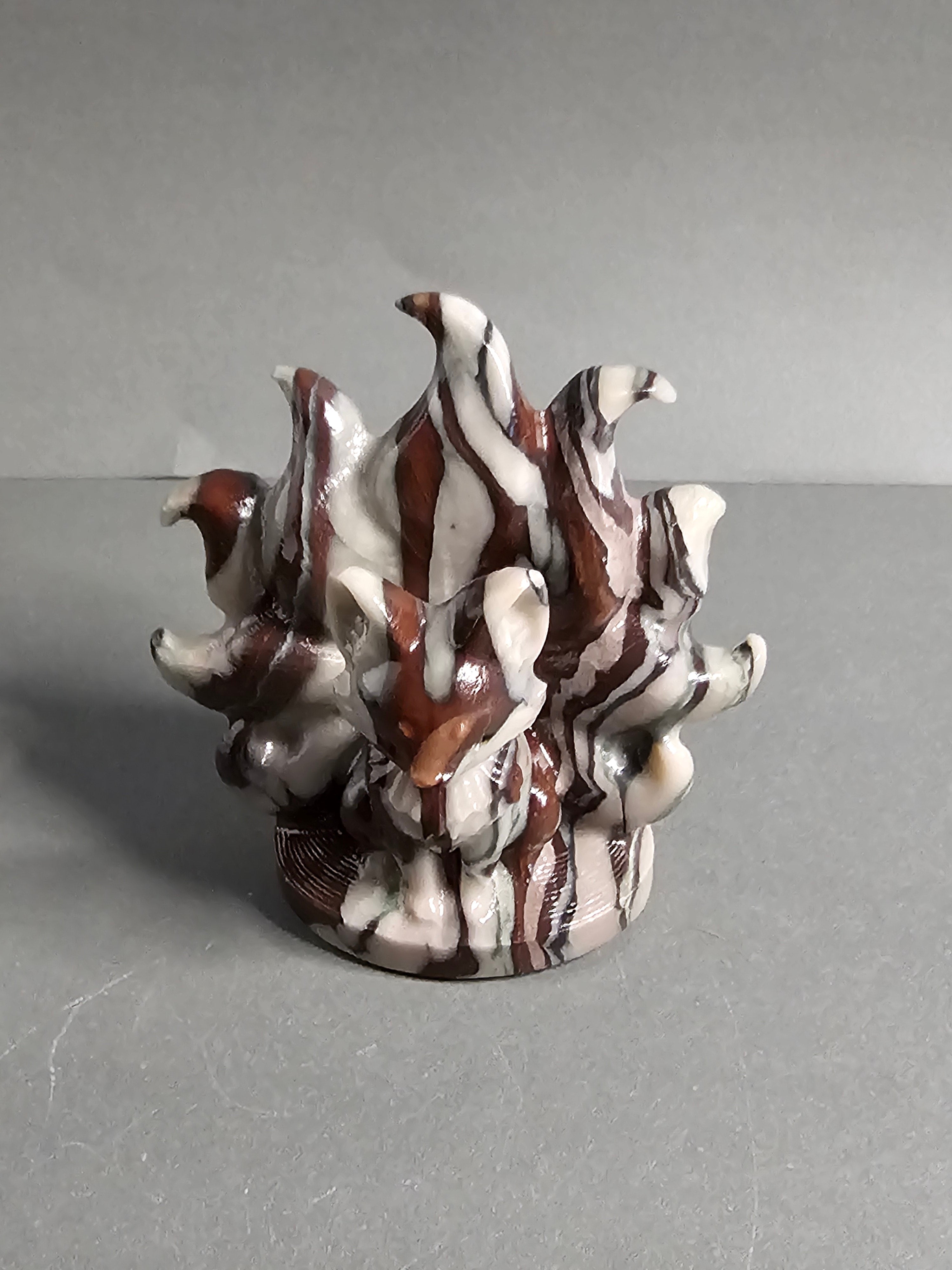 Brown Zebra Jade Nine-Tailed Fox Carving – 2.75" Mythical Spirit Figure