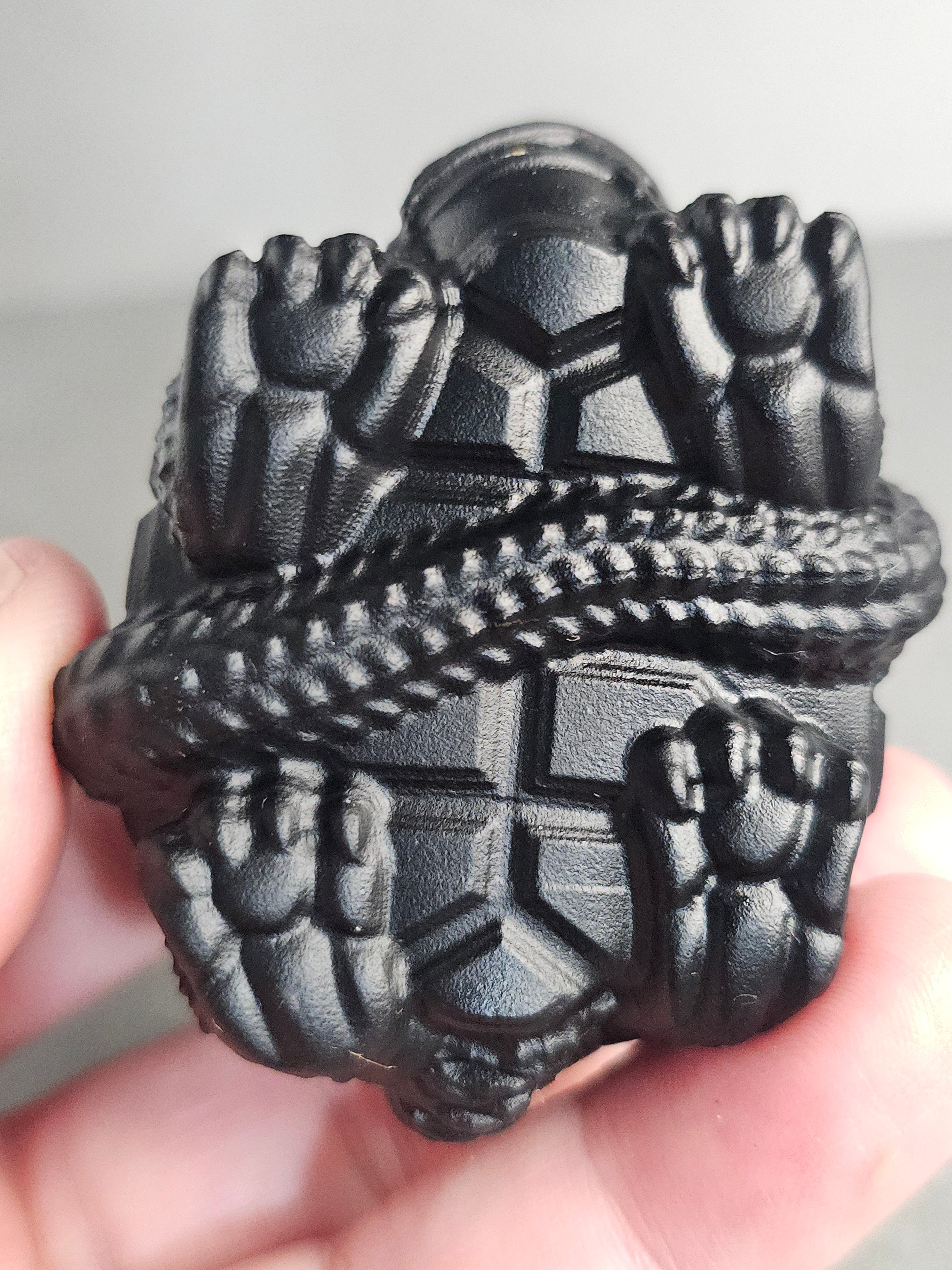 Obsidian Dragon Turtle with Snake – 2" Guardian Collector Carving