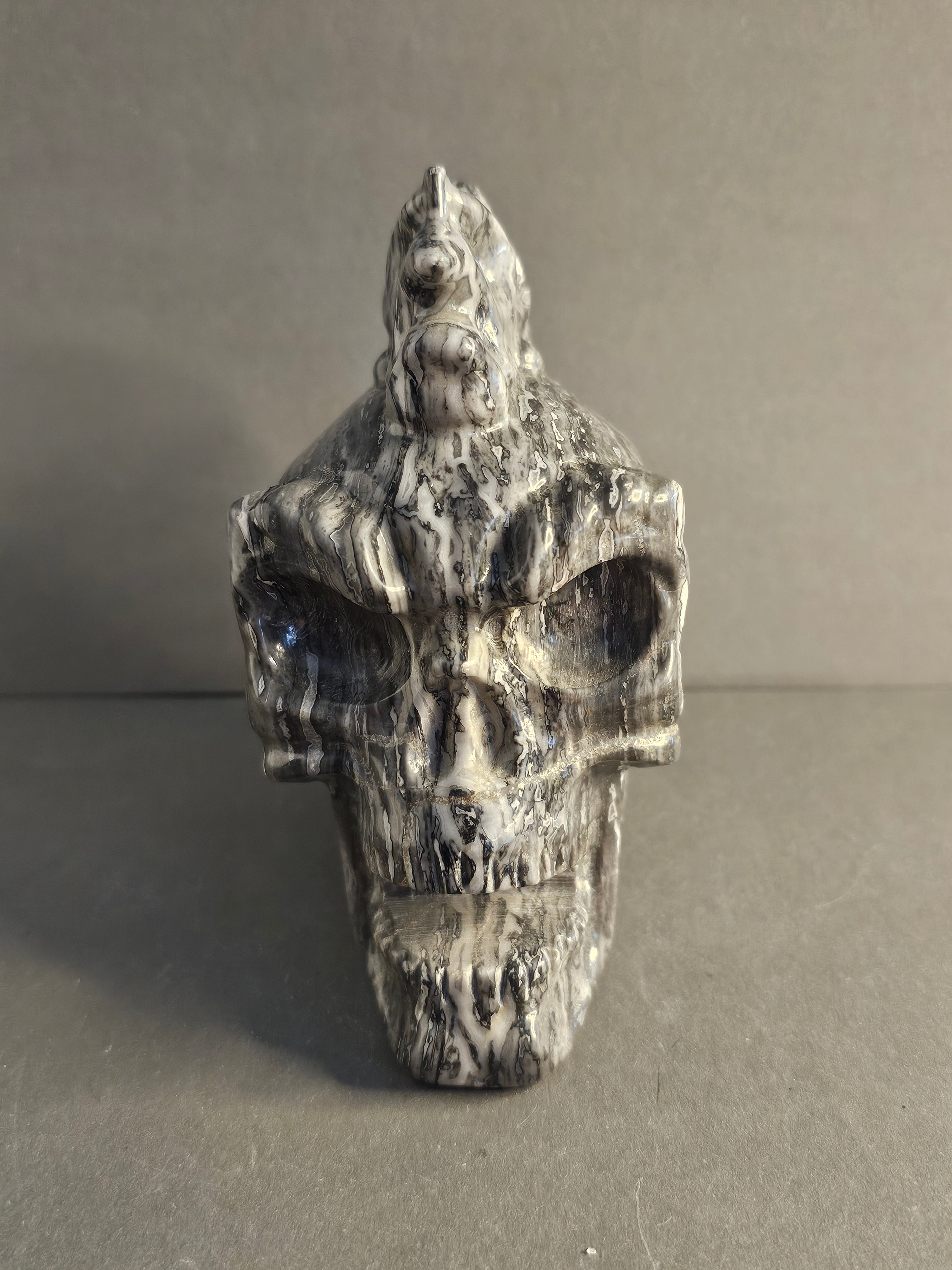 Picasso Jasper Skull with Mohawk – Grounding & Creative Energy Crystal Carving | 4 Inches