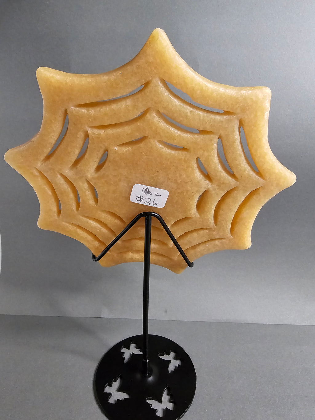 Sunstone Spider Web on Stand with Engraved Spider – 6" Statement Carving