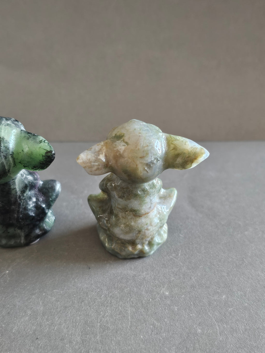 Meditating Alien Crystal Carvings – 2” Tall | Moss Agate & Ruby Zoisite | Peace, Growth & Cosmic Energy