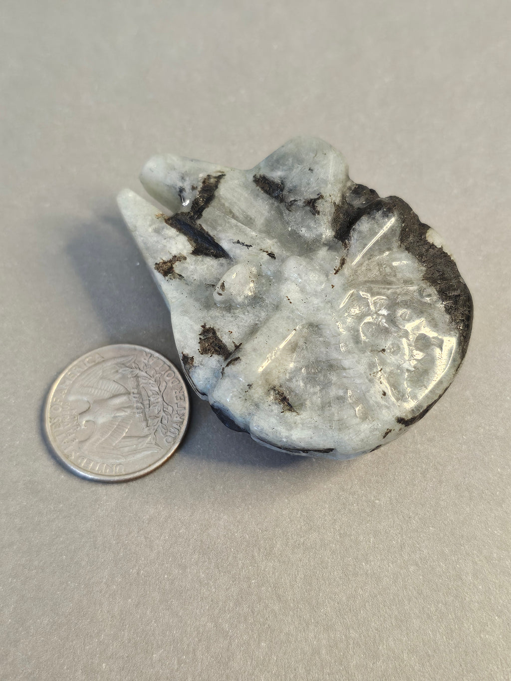 Labradorite Millennium Falcon – Iconic Sci-Fi Crystal Carving | 2.5 Inches