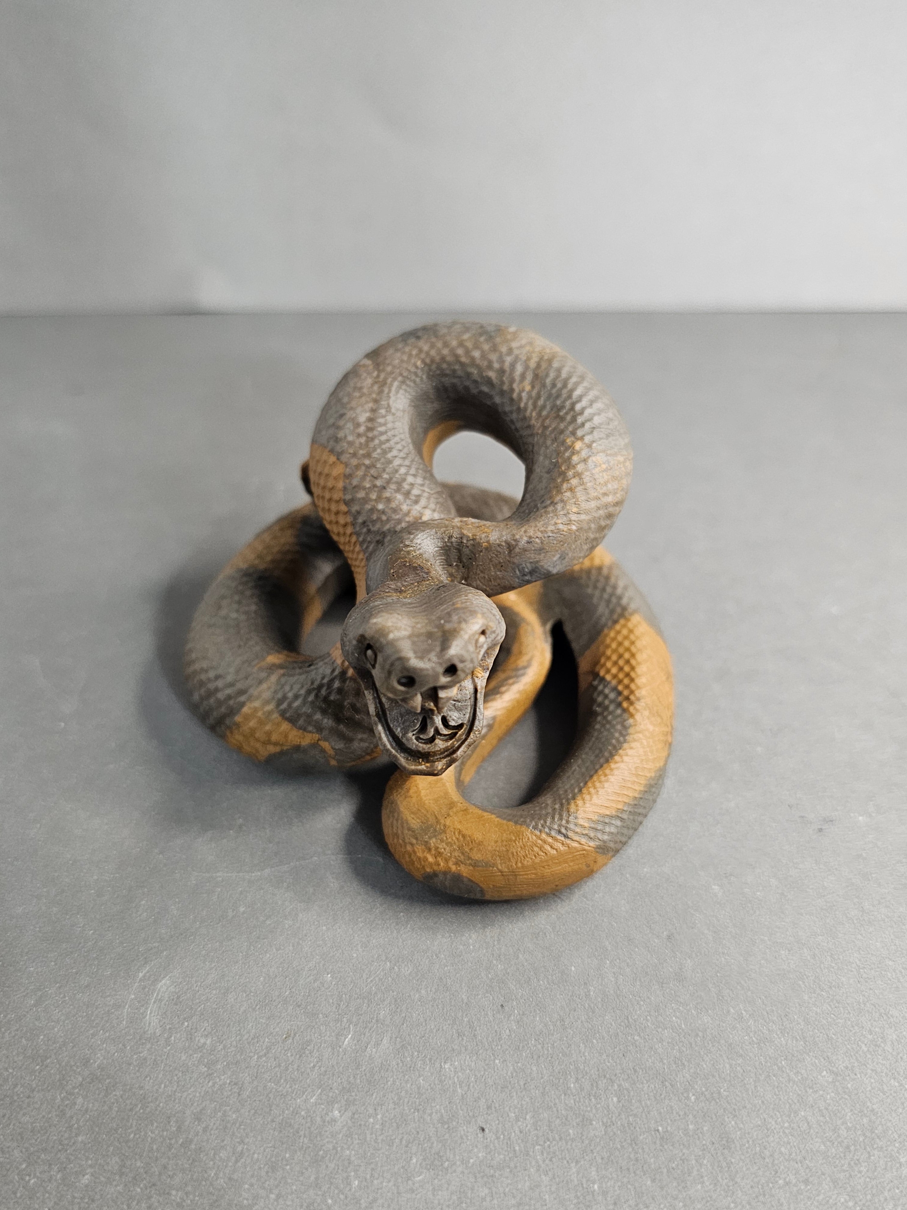 Rattlesnake Strike Pose Carving – Leopard Jasper or Orange & Brown Jade – 2" Crystal Collector Piece