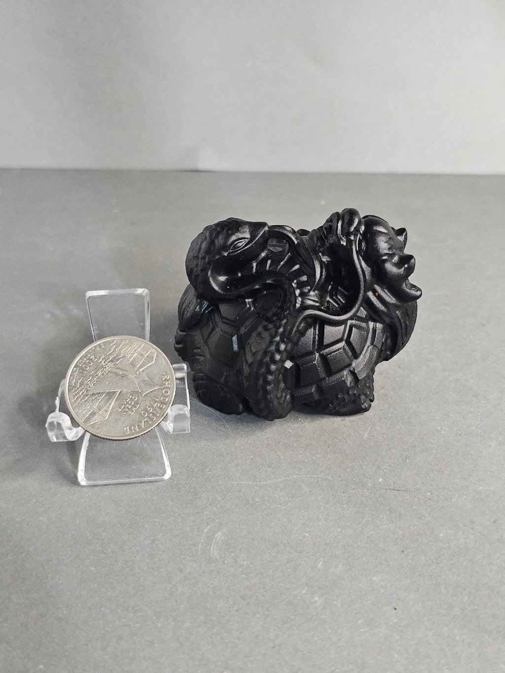 Obsidian Dragon Turtle with Snake – 2" Guardian Collector Carving