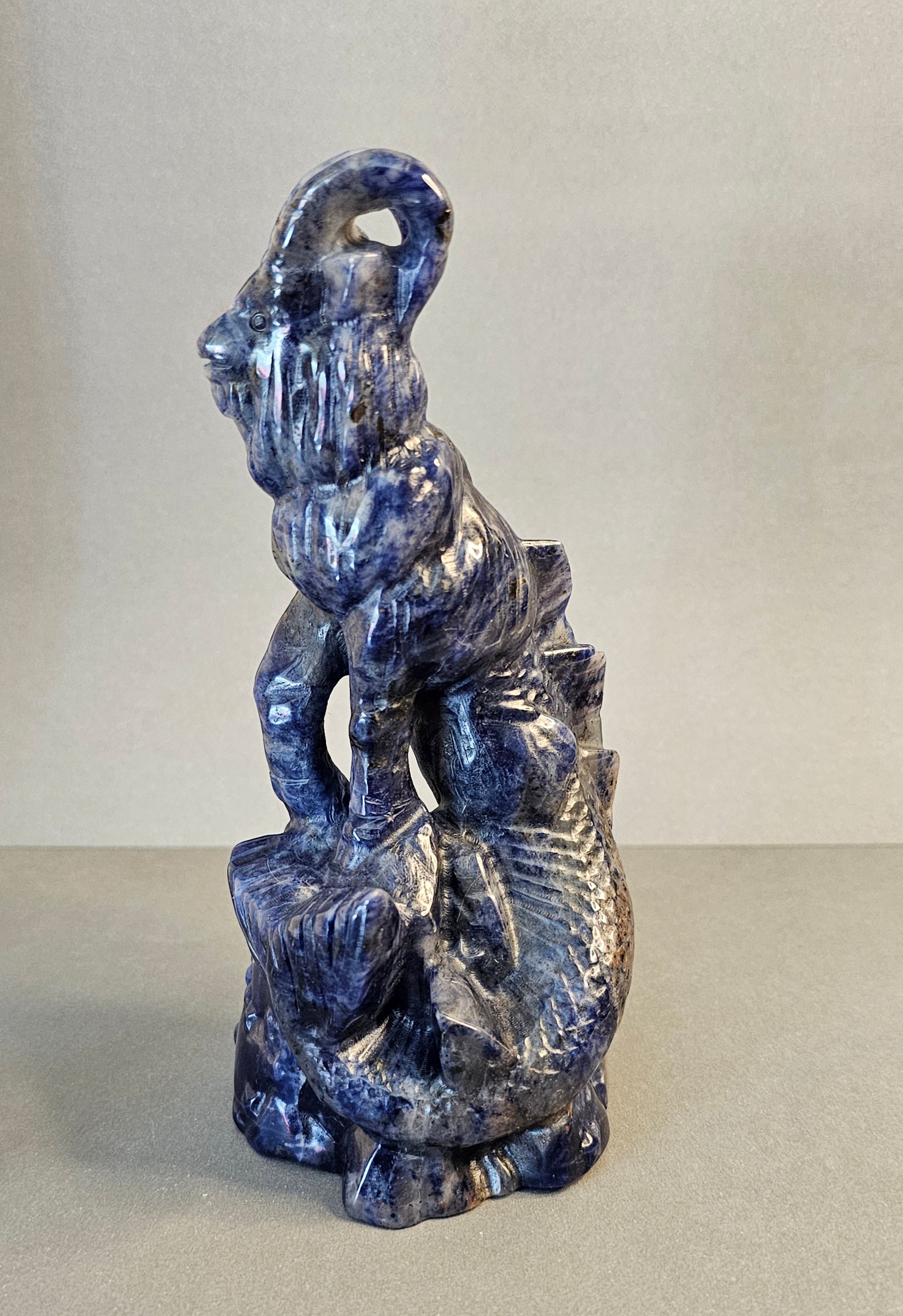 Sodalite Capricorn Carving – Zodiac Crystal Statement Piece | 6.5 Inches