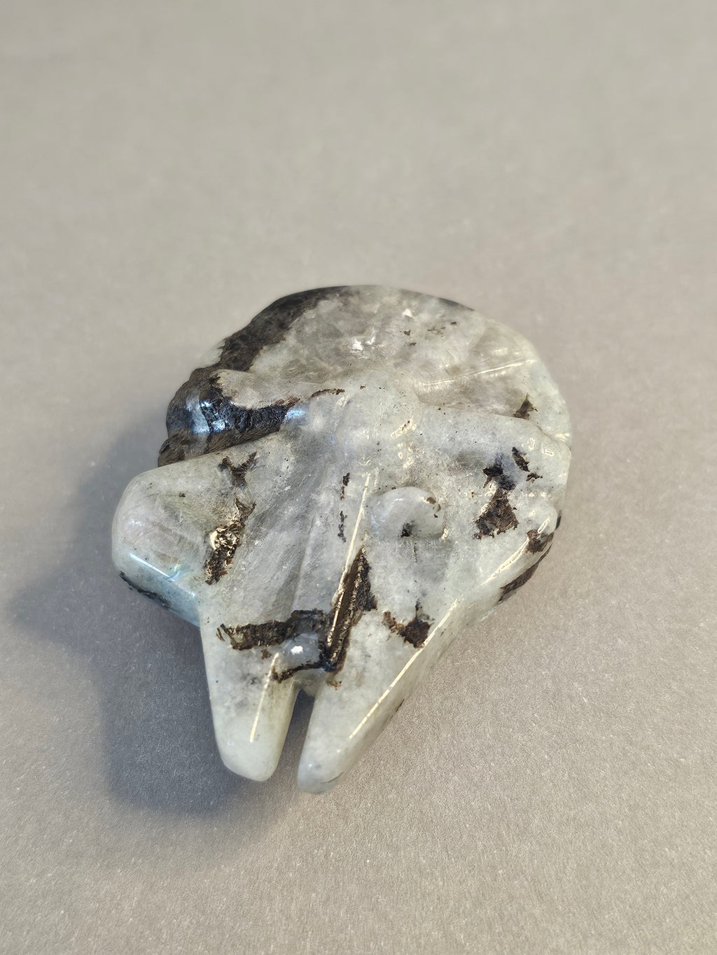 Labradorite Millennium Falcon – Iconic Sci-Fi Crystal Carving | 2.5 Inches