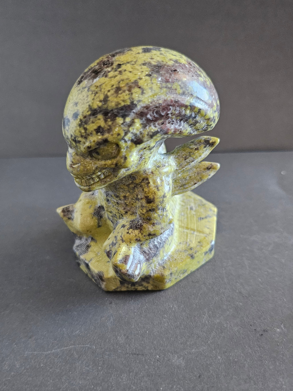 Xenomorph Alien Crystal Carving – Larvikite, Jasper, Aventurine, or Astrophyllite | 3 Inches