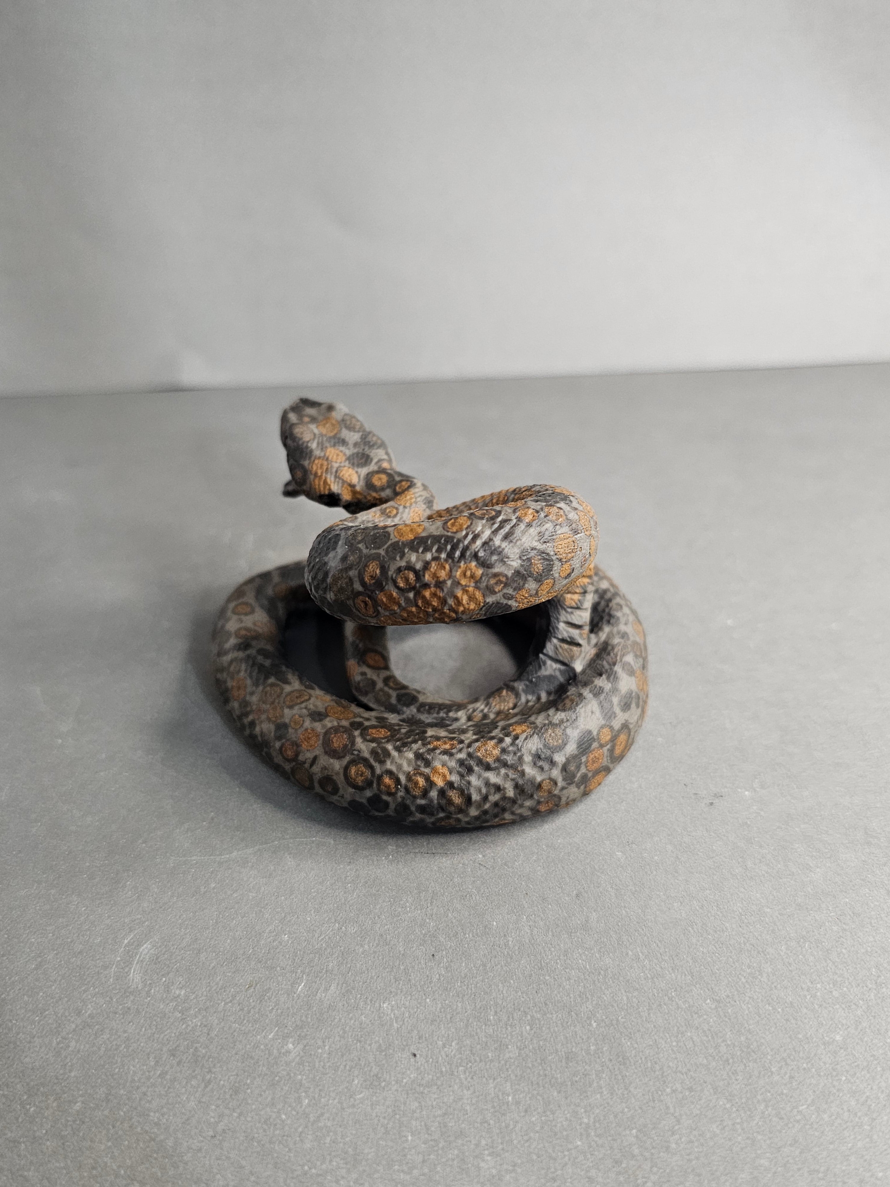 Rattlesnake Strike Pose Carving – Leopard Jasper or Orange & Brown Jade – 2" Crystal Collector Piece