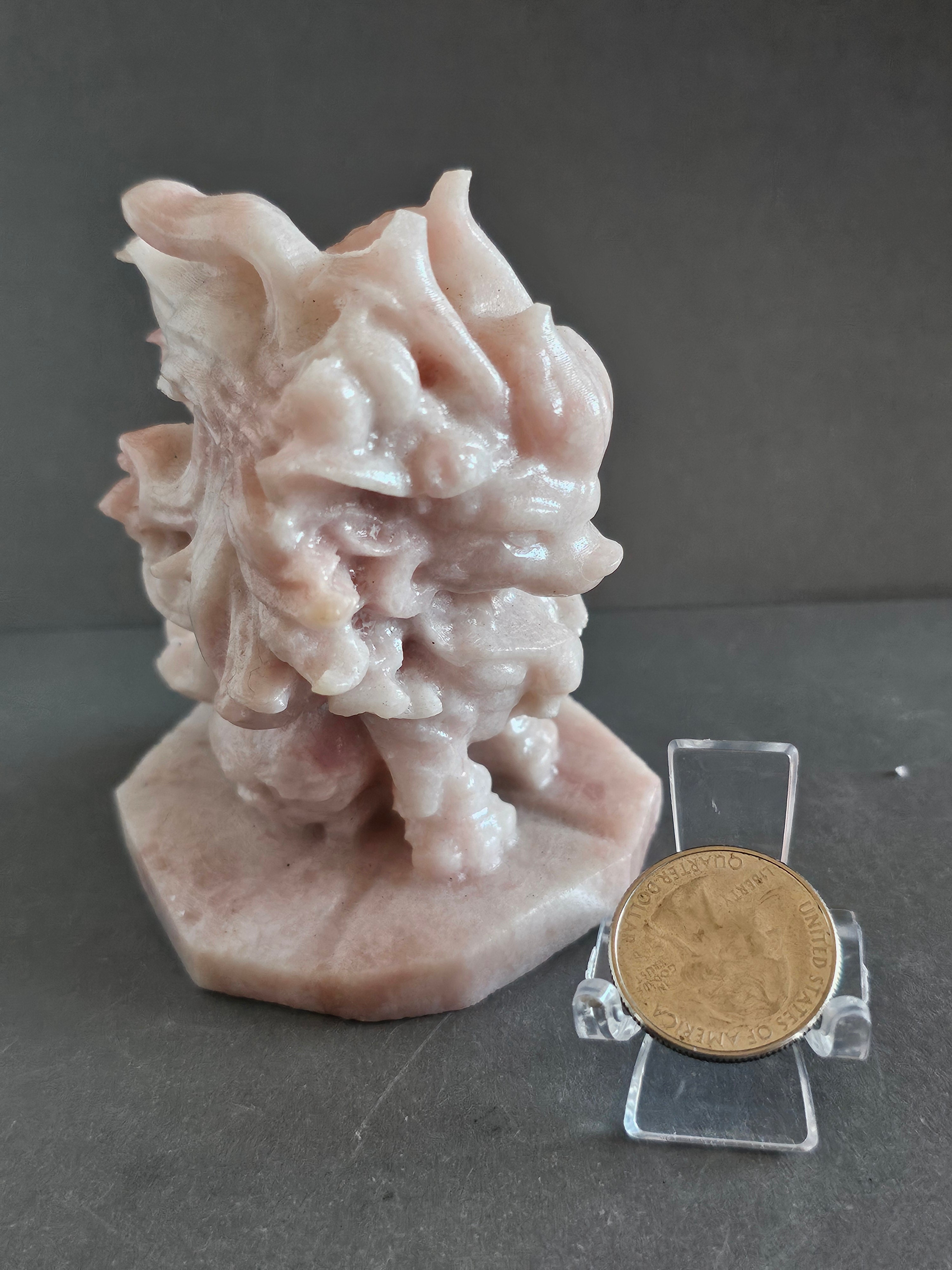 Pink Opal Fantasy Fox Carving – 3.75” Tall | Emotional Healing, Intuition & Gentle Strength
