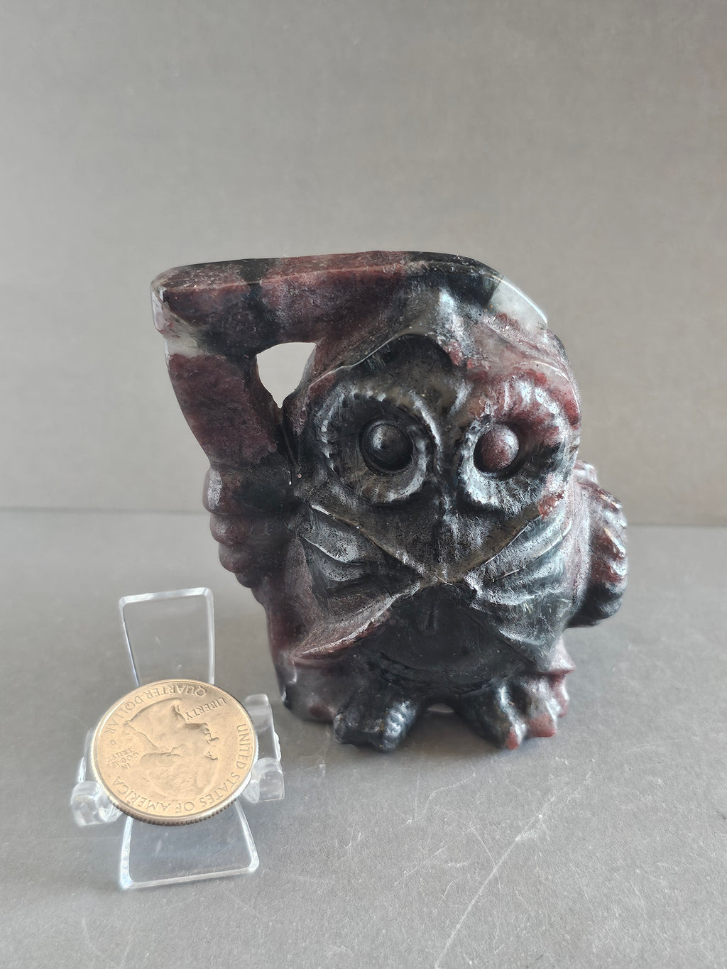 Garnet Astrophyllite Reaper Owl Carving – 3” Tall | Shadow Work, Transformation & Protection Crystal