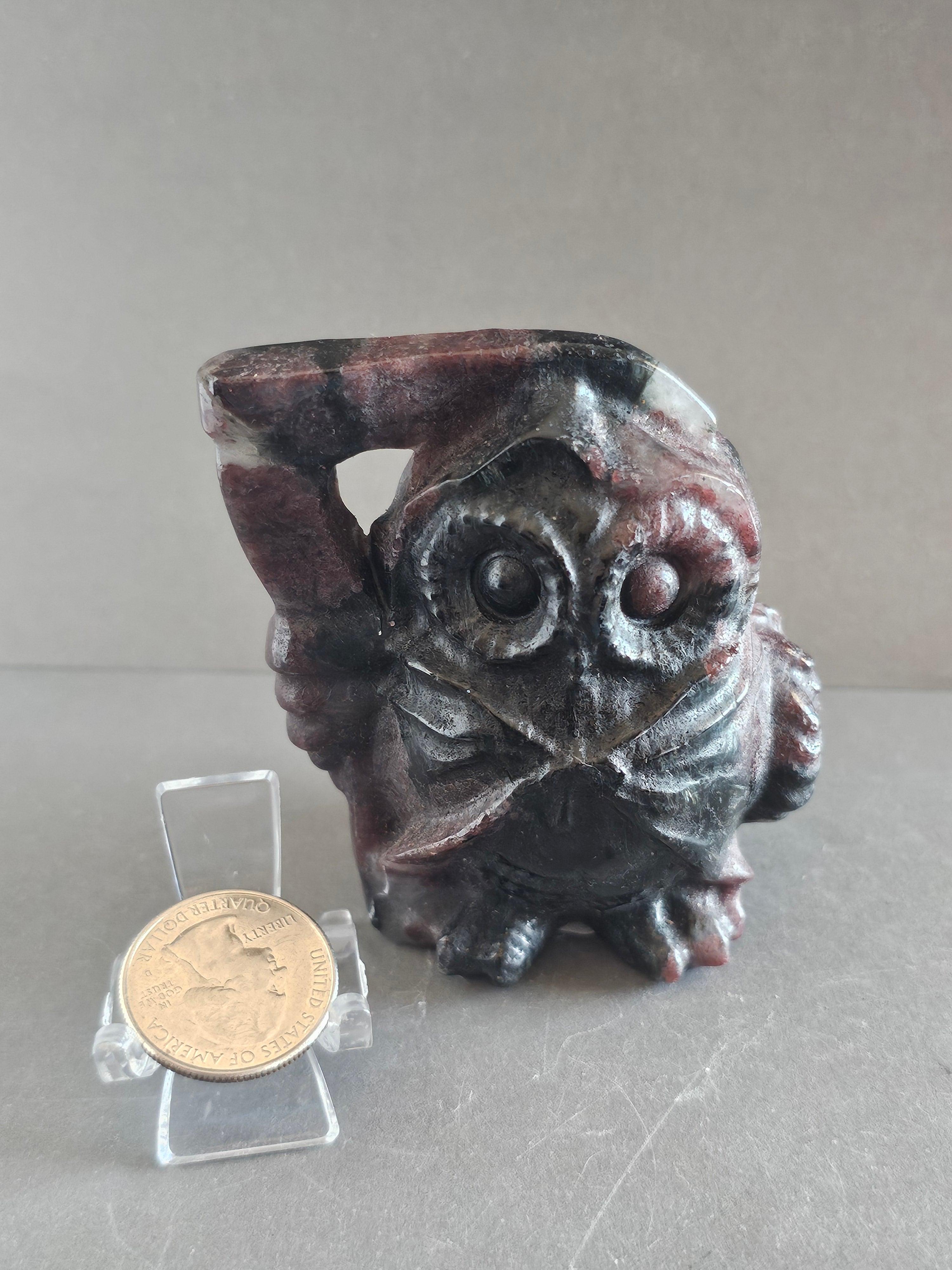 Garnet Astrophyllite Reaper Owl Carving – 3” Tall | Shadow Work, Transformation & Protection Crystal