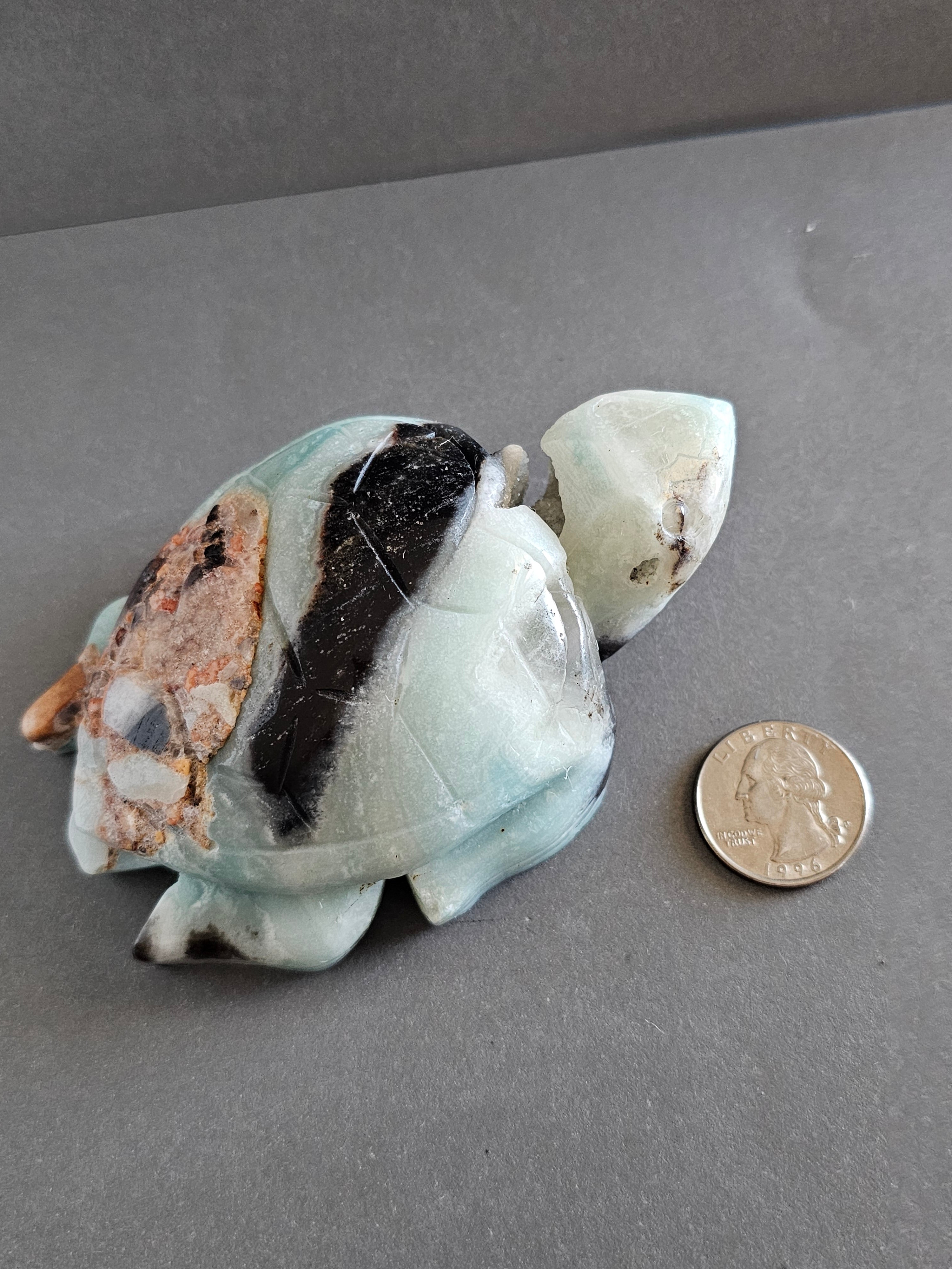 Caribbean Calcite Sea Turtle – Calm & Flow Crystal Carving | 4.25 Inches