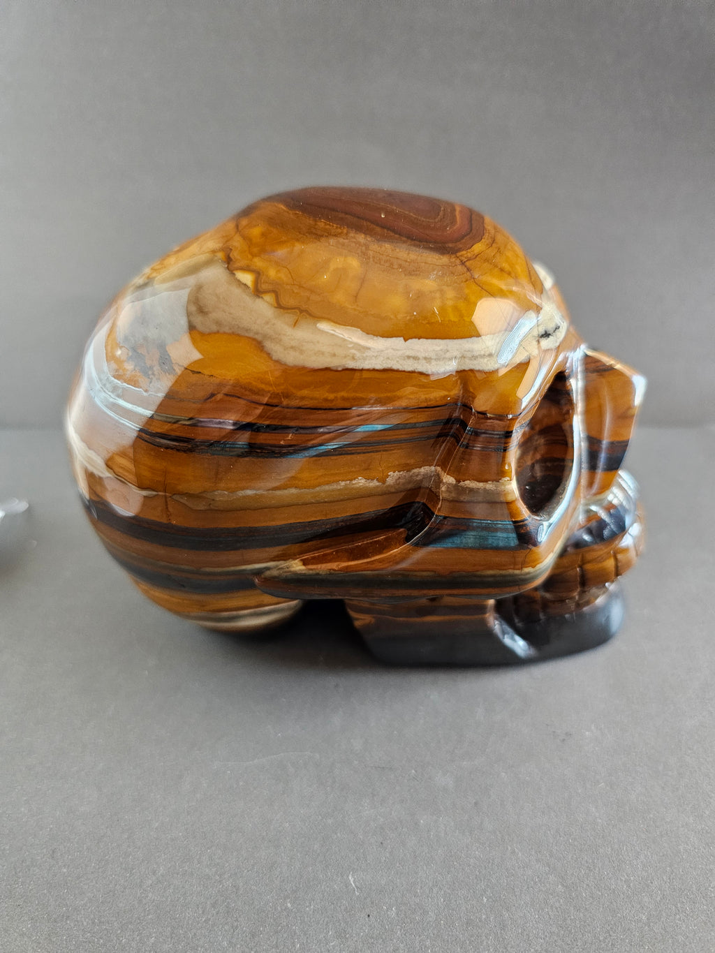 Tiger Iron Skull Carving – 4.5” Tall | Grounding, Strength & Protection Crystal Skull