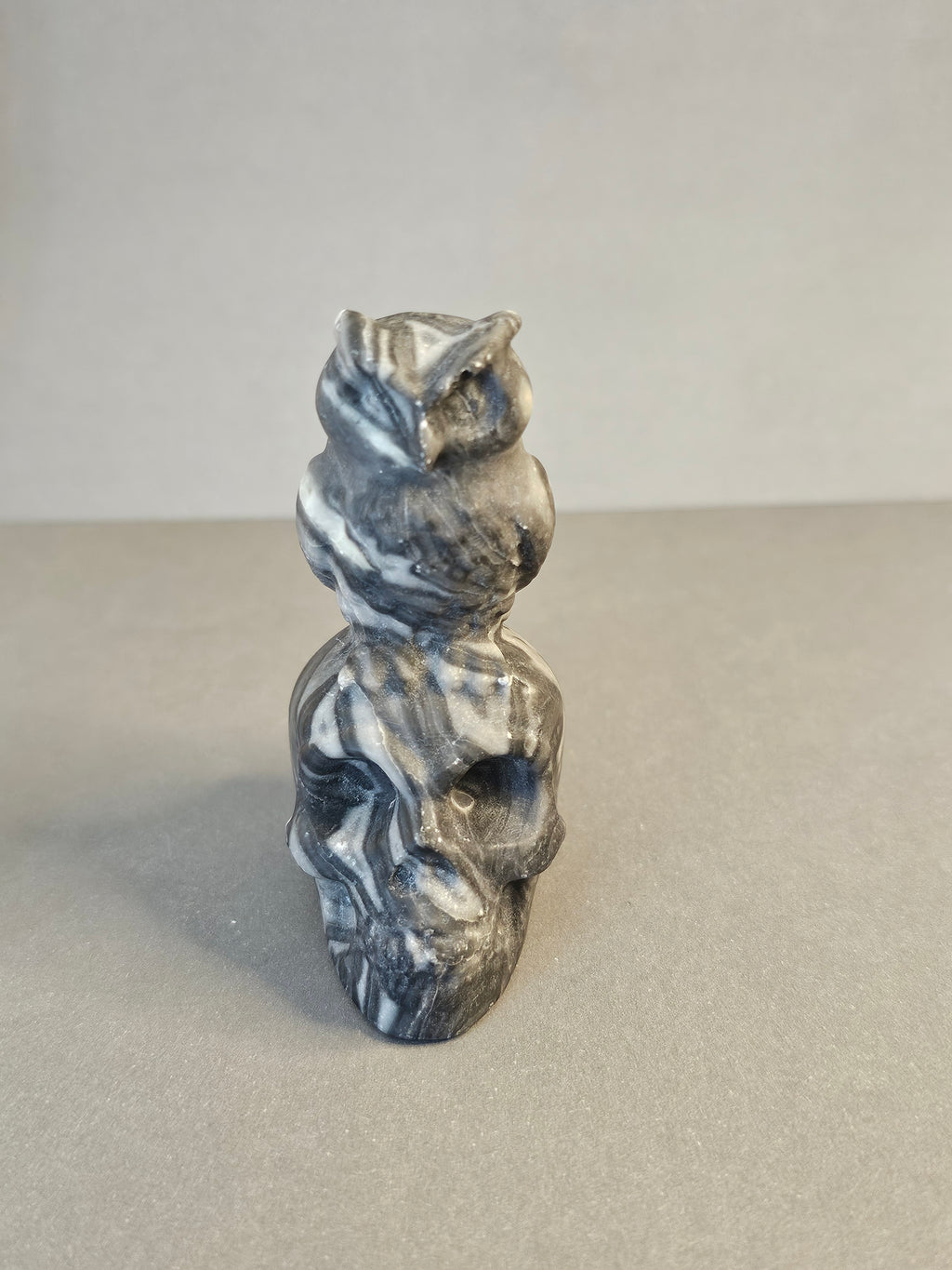 Picasso Jasper Skull with Owl – Symbolic Crystal Carving | 3 inches