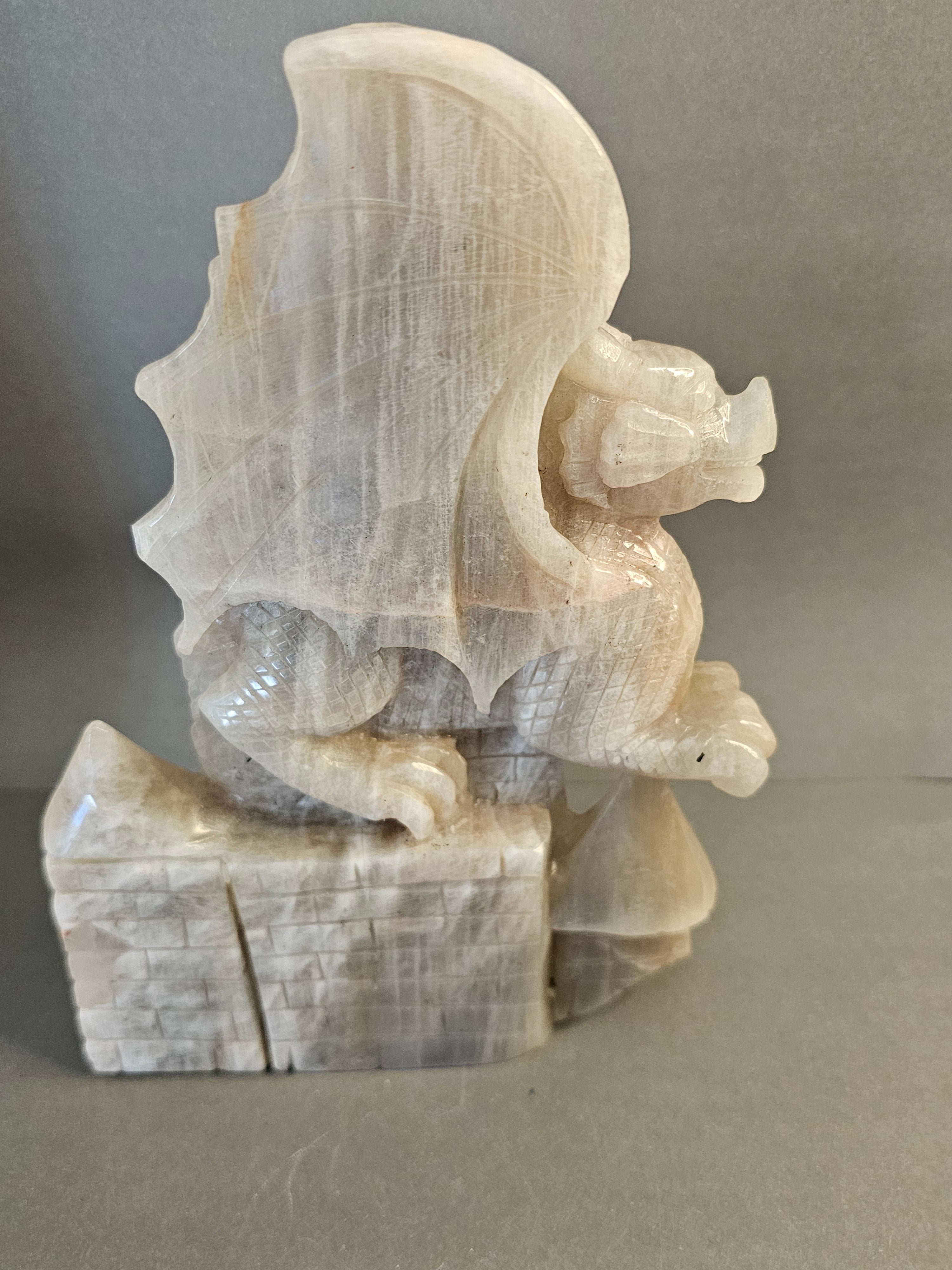 Peach Moonstone Dragon – Large Mythical Crystal Carving | 7.5 x 5 Inches