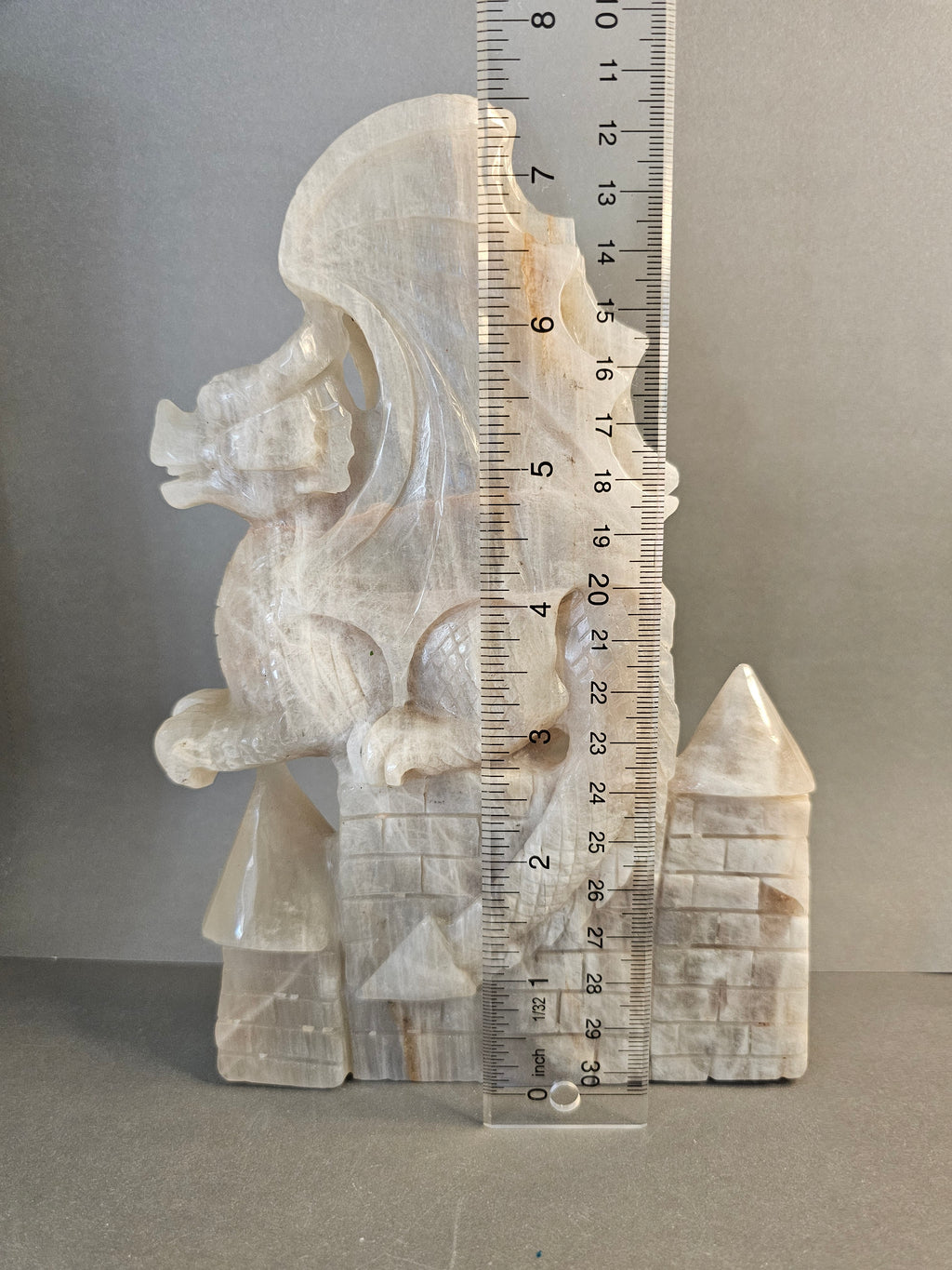 Peach Moonstone Dragon – Large Mythical Crystal Carving | 7.5 x 5 Inches