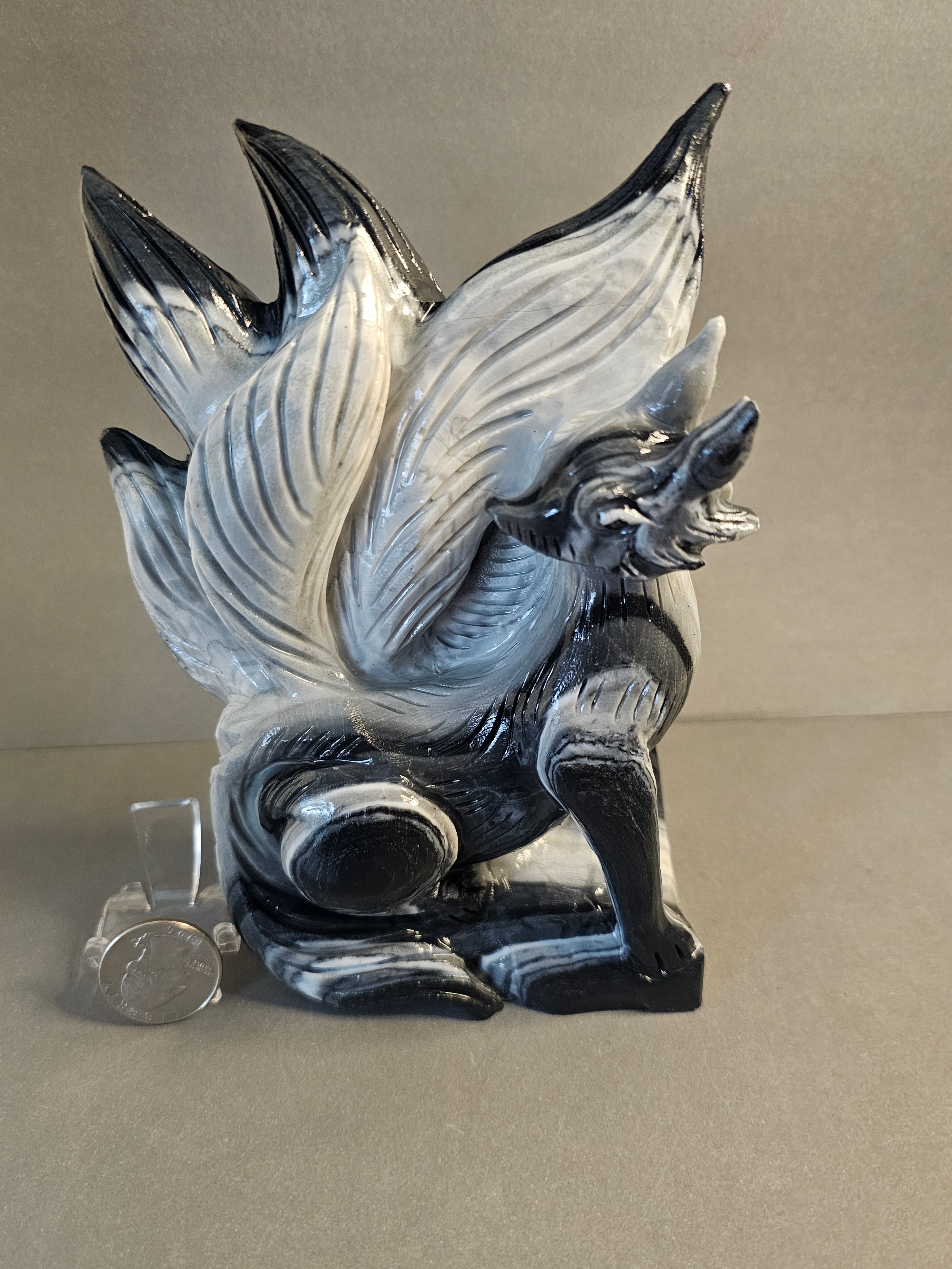 Yin-Yang Stone Nine-Tailed Fox – Balance & Transformation Crystal Carving | 6.5 Inches