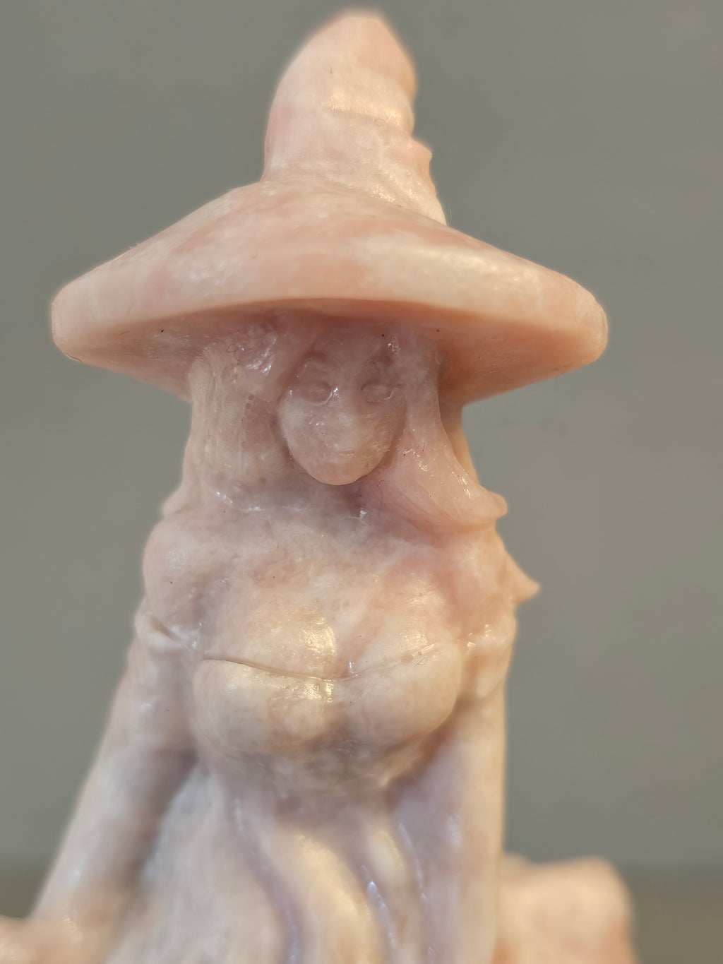 Witch with Broken Broom – Resilience & Heart Magic Crystal Carving | 6 Inches