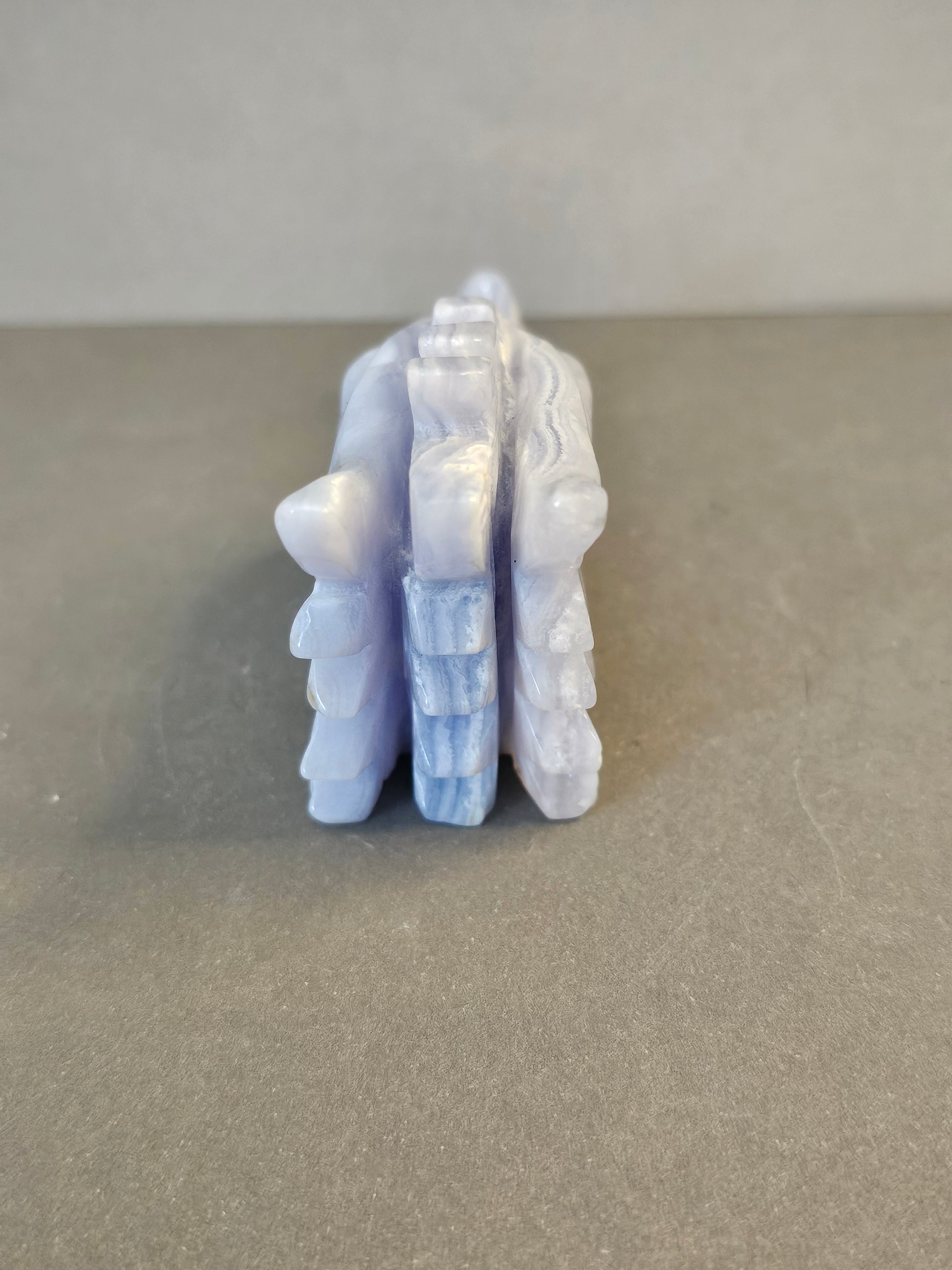 Blue Lace Agate Dragon Skull – Calm Strength & Clarity Crystal | 4 Inches Long