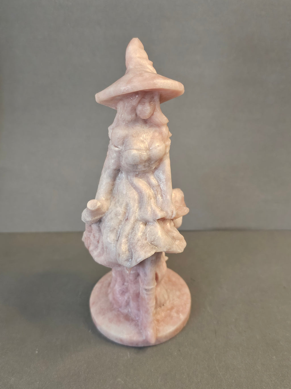 Witch with Broken Broom – Resilience & Heart Magic Crystal Carving | 6 Inches