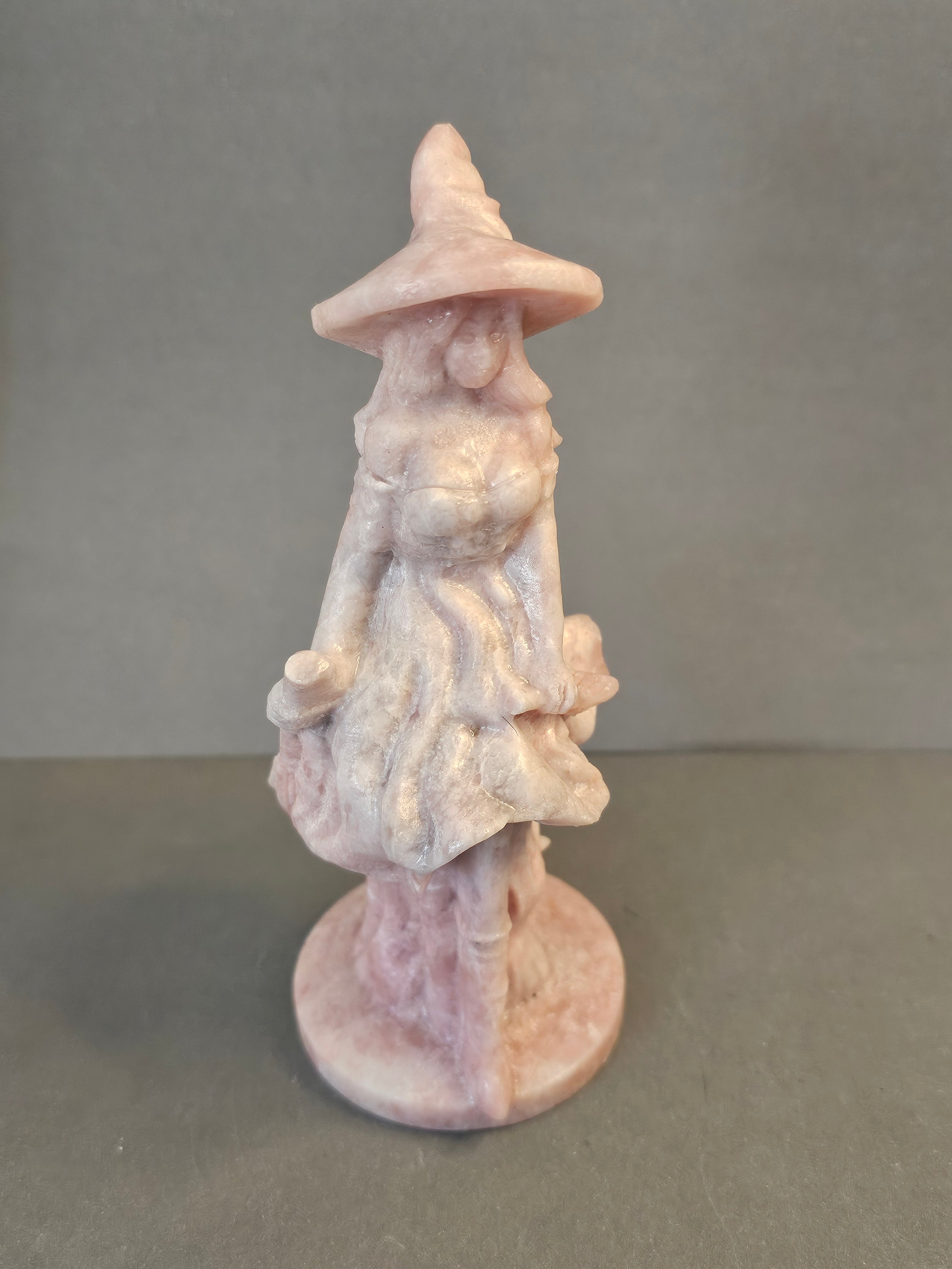 Witch with Broken Broom – Resilience & Heart Magic Crystal Carving | 6 Inches