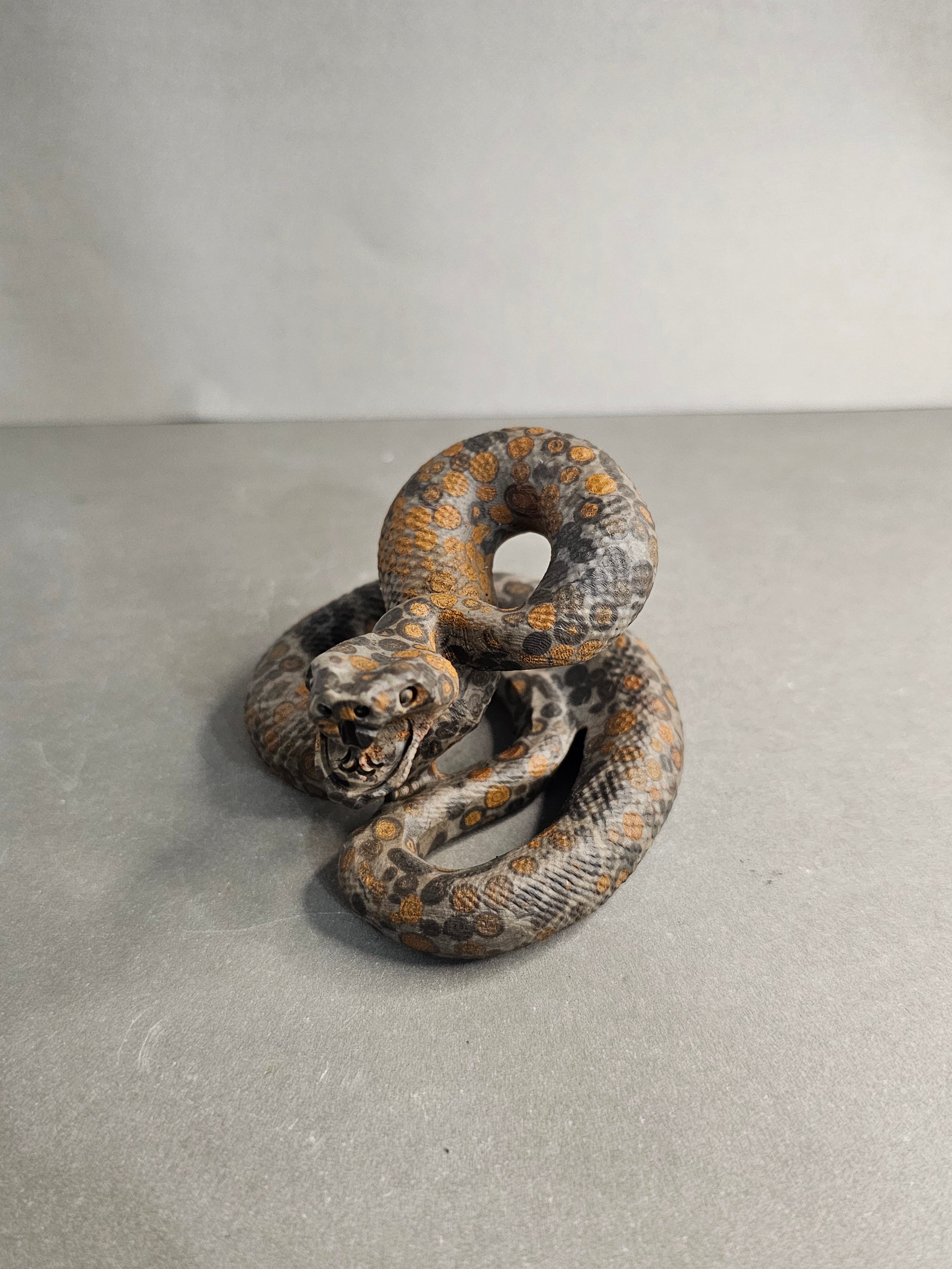 Rattlesnake Strike Pose Carving – Leopard Jasper or Orange & Brown Jade – 2" Crystal Collector Piece