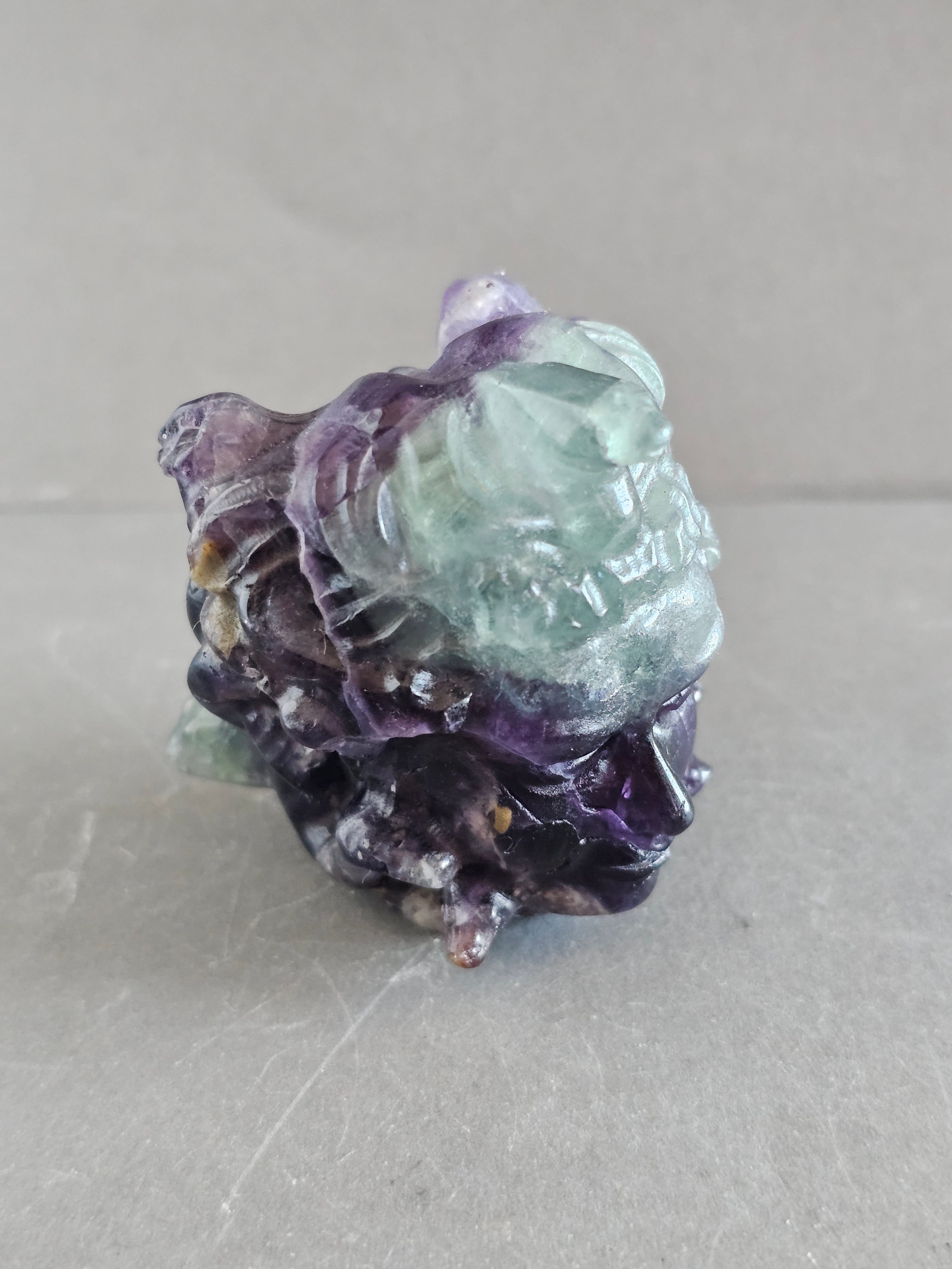 Medusa Head Crystal Carving – 3” Tall | Available in Fluorite, Larvikite & Garnet Astrophyllite