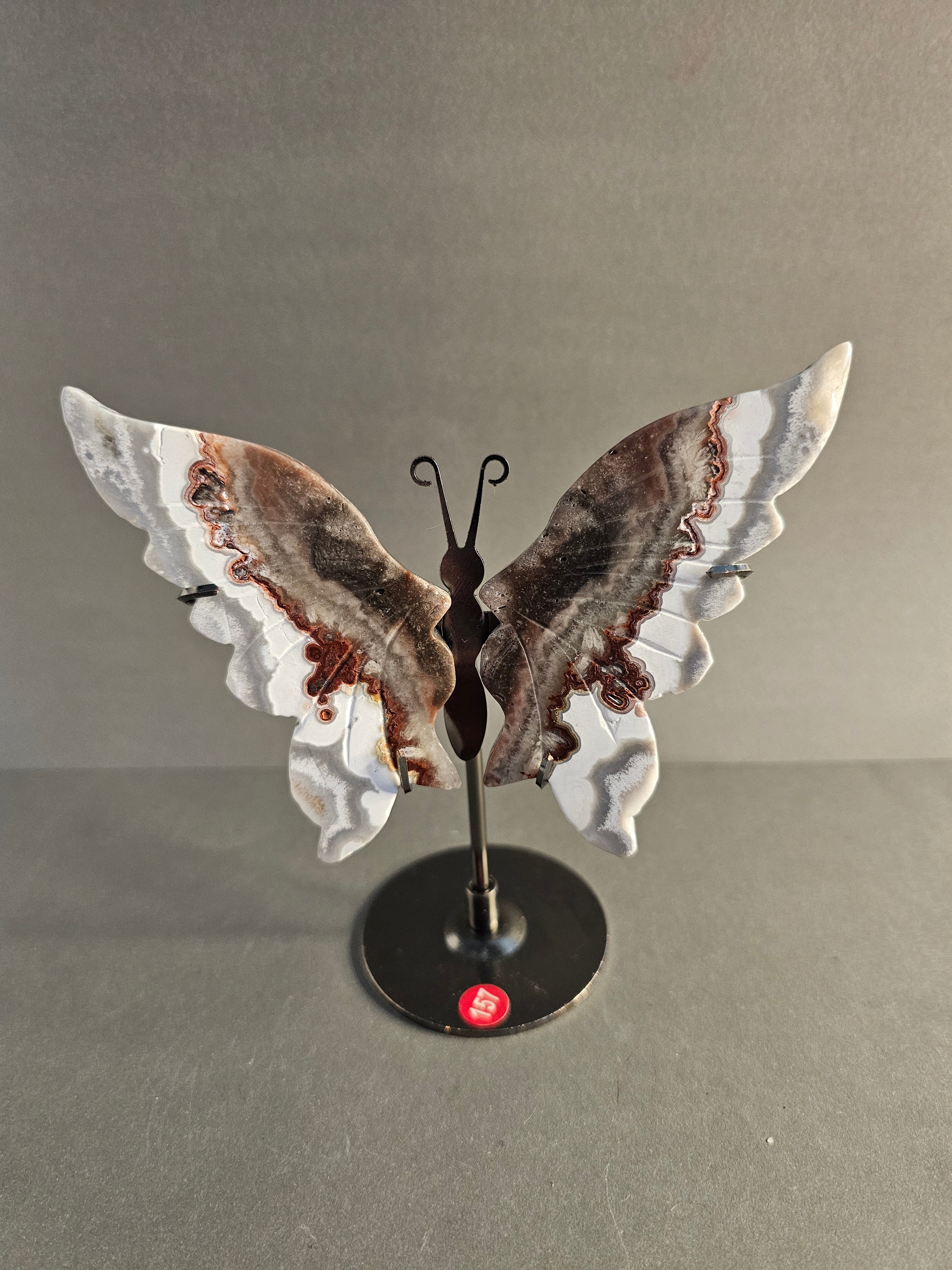 Mexican Lace Agate Butterfly Wings on Stand – Transformation & Joy Crystal Display | 5 Inches Tall