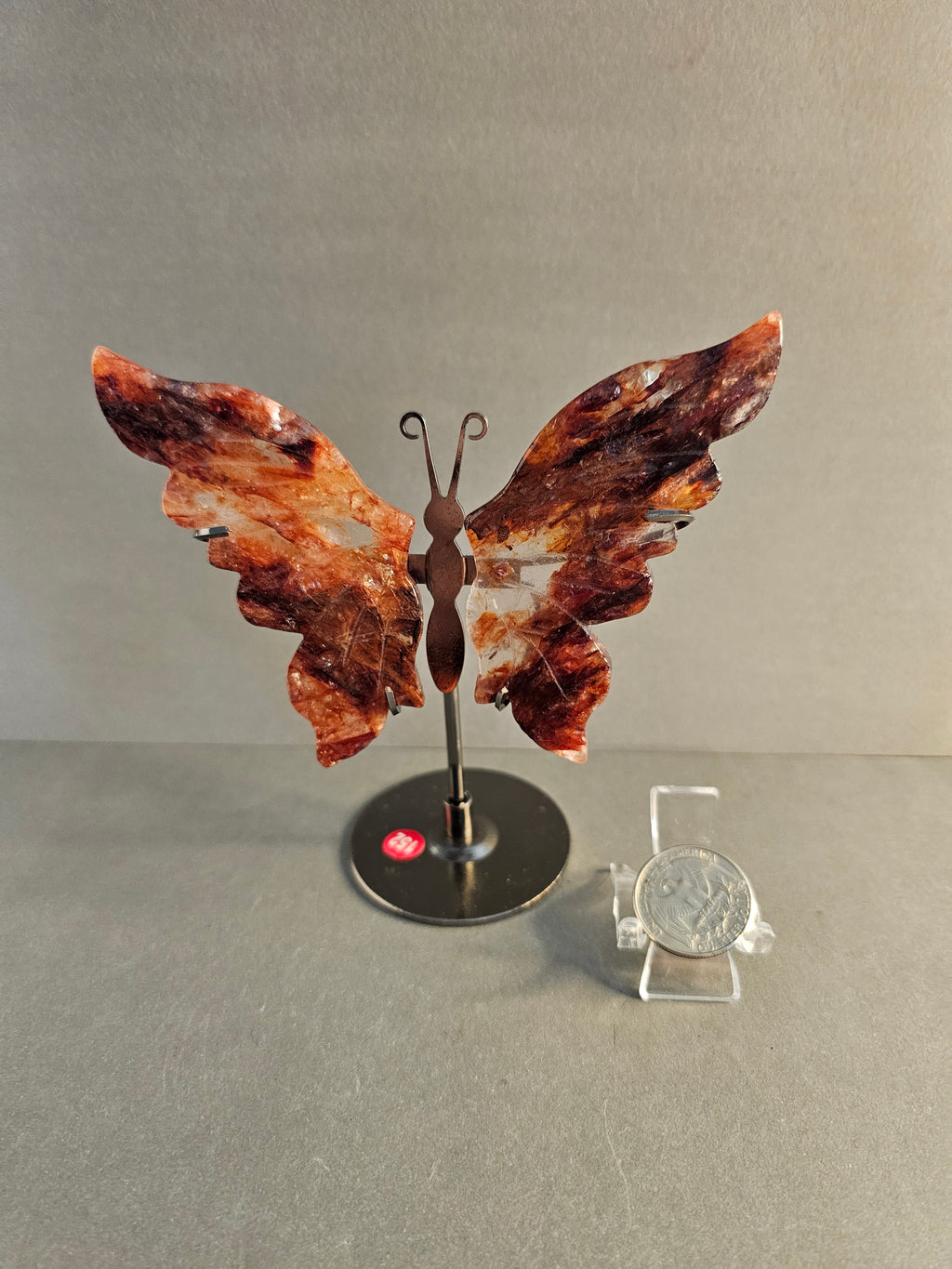 Fire Quartz Butterfly Wings on Stand – Clarity & Transformation Crystal Display | 5 Inches Tall