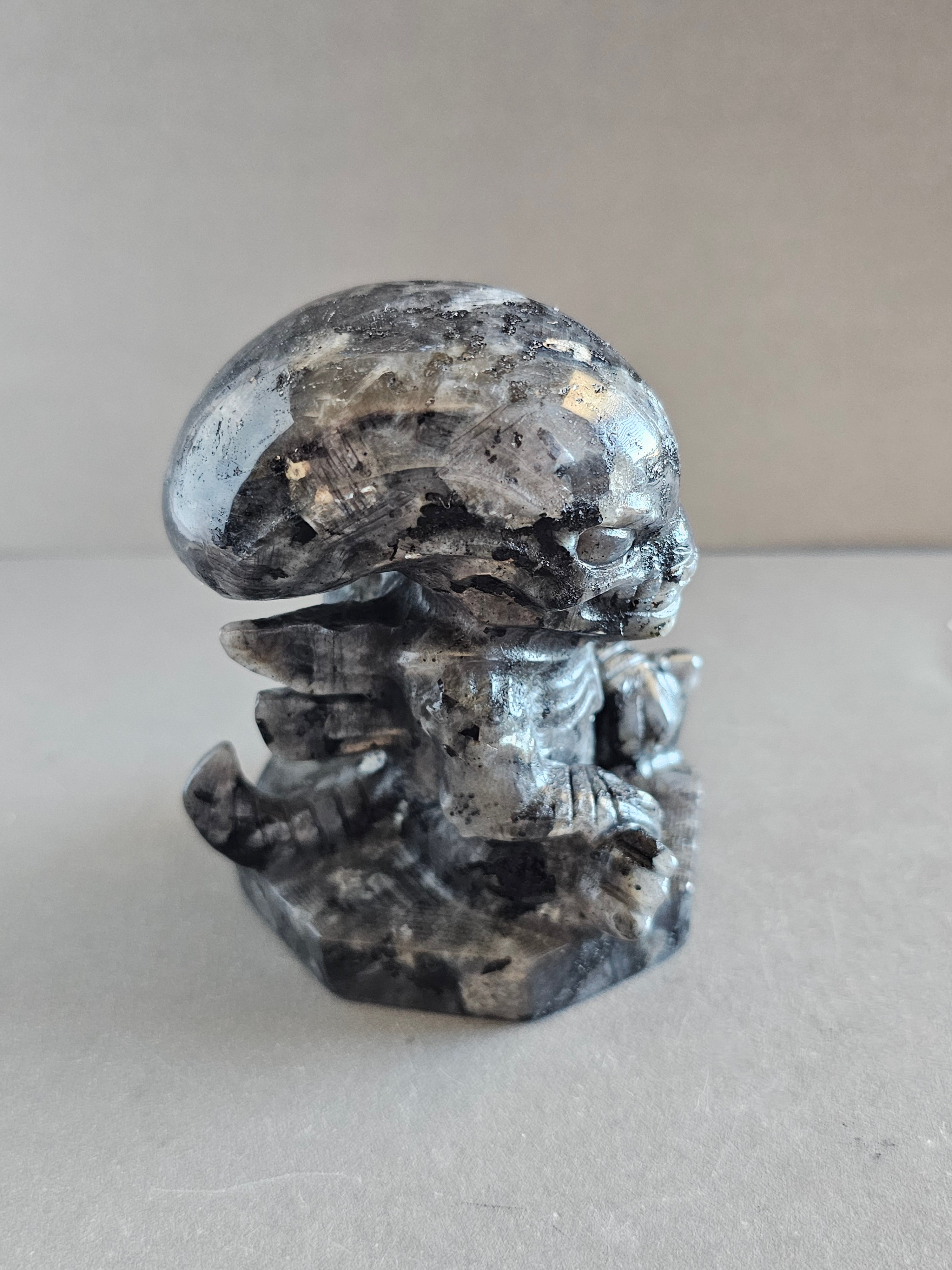 Xenomorph Alien Crystal Carving – Larvikite, Jasper, Aventurine, or Astrophyllite | 3 Inches