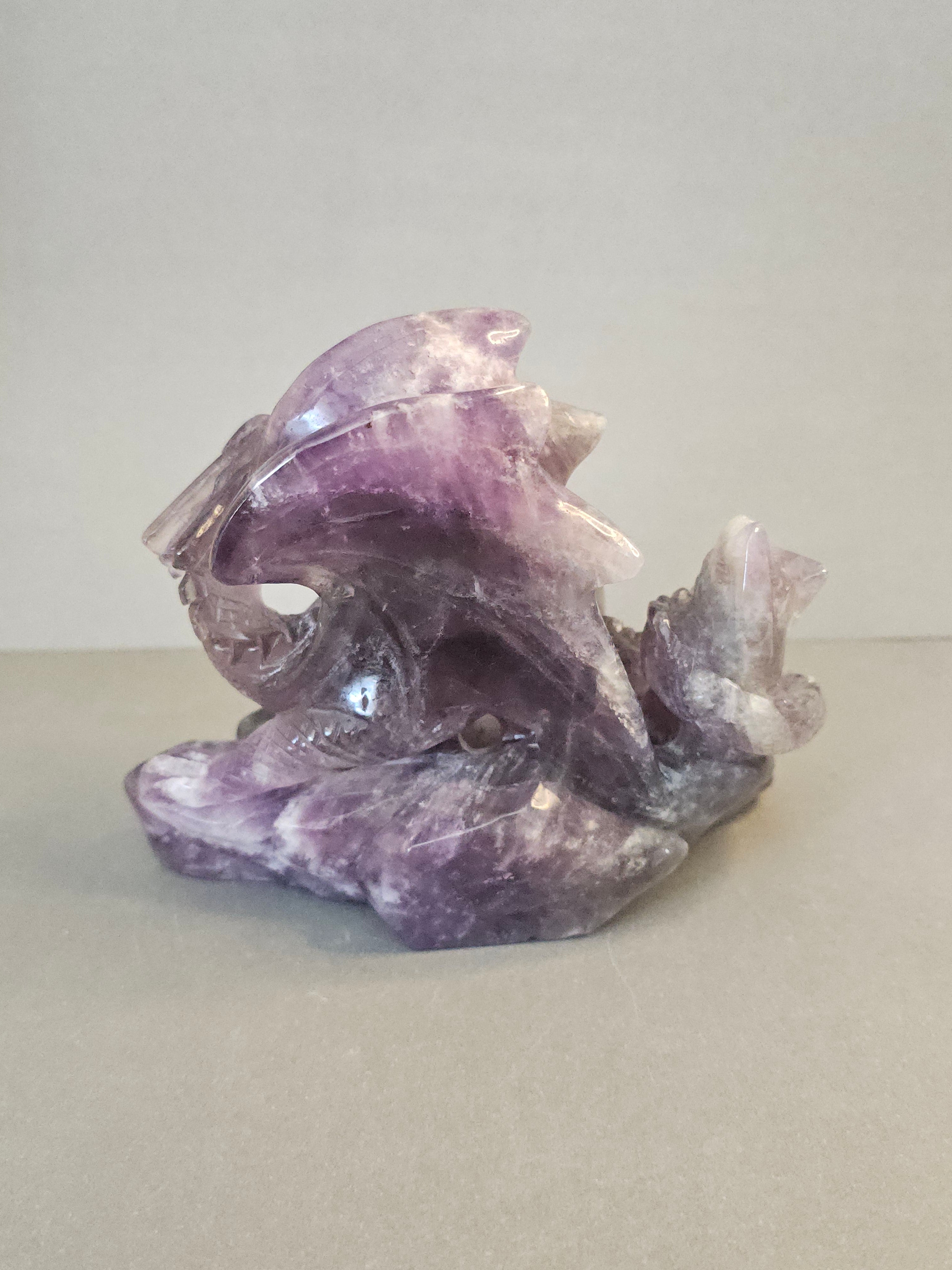 Amethyst Dragon – Intuition & Guardian Crystal Carving | 4.5 Inches Wide