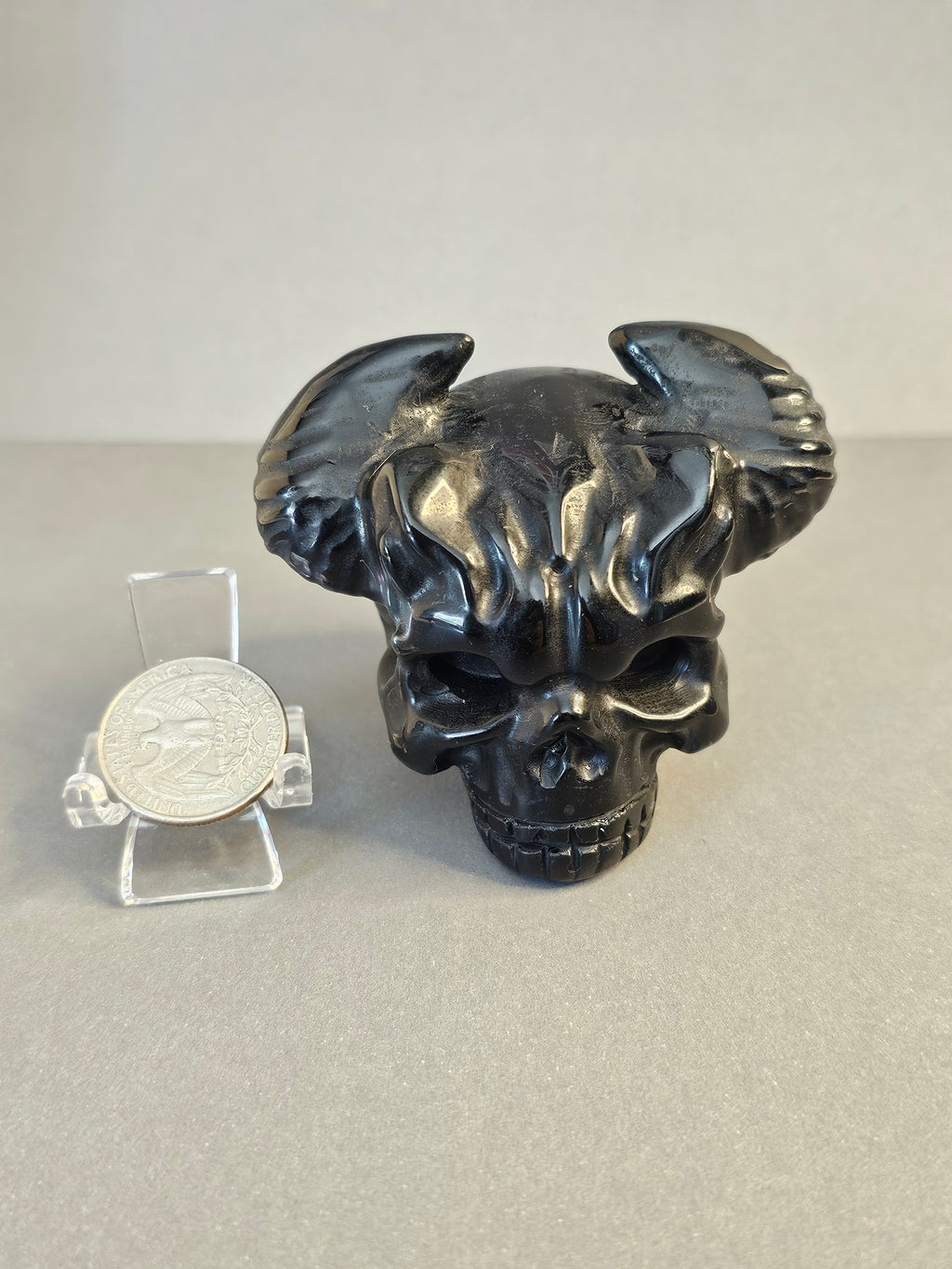 Obsidian Skull with Horns – Dark Protective Crystal Carving | 2.25 Inches