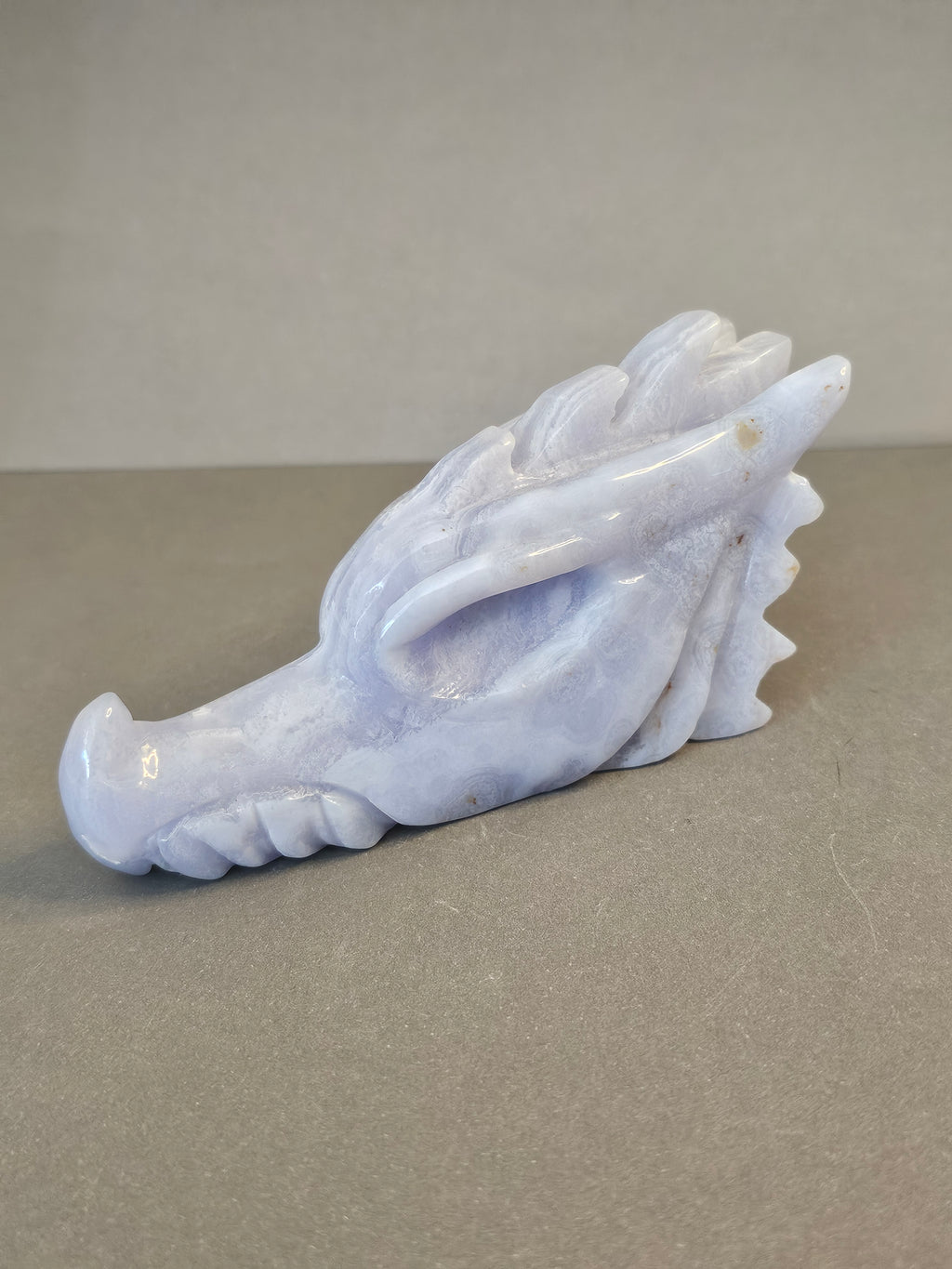 Blue Lace Agate Dragon Skull – Calm Strength & Clarity Crystal | 4 Inches Long