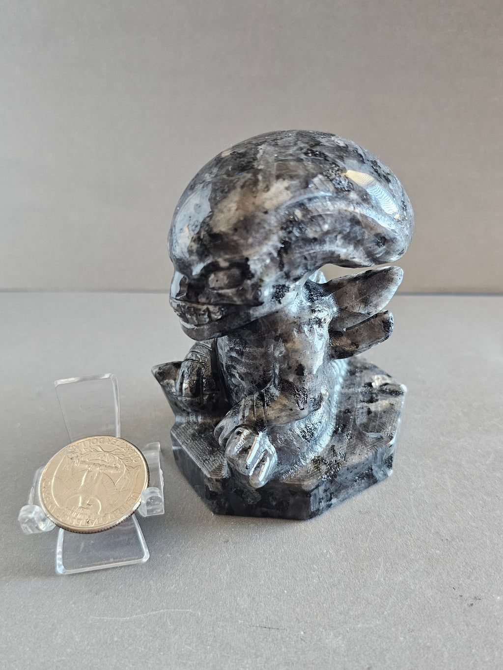Xenomorph Alien Crystal Carving – Larvikite, Jasper, Aventurine, or Astrophyllite | 3 Inches