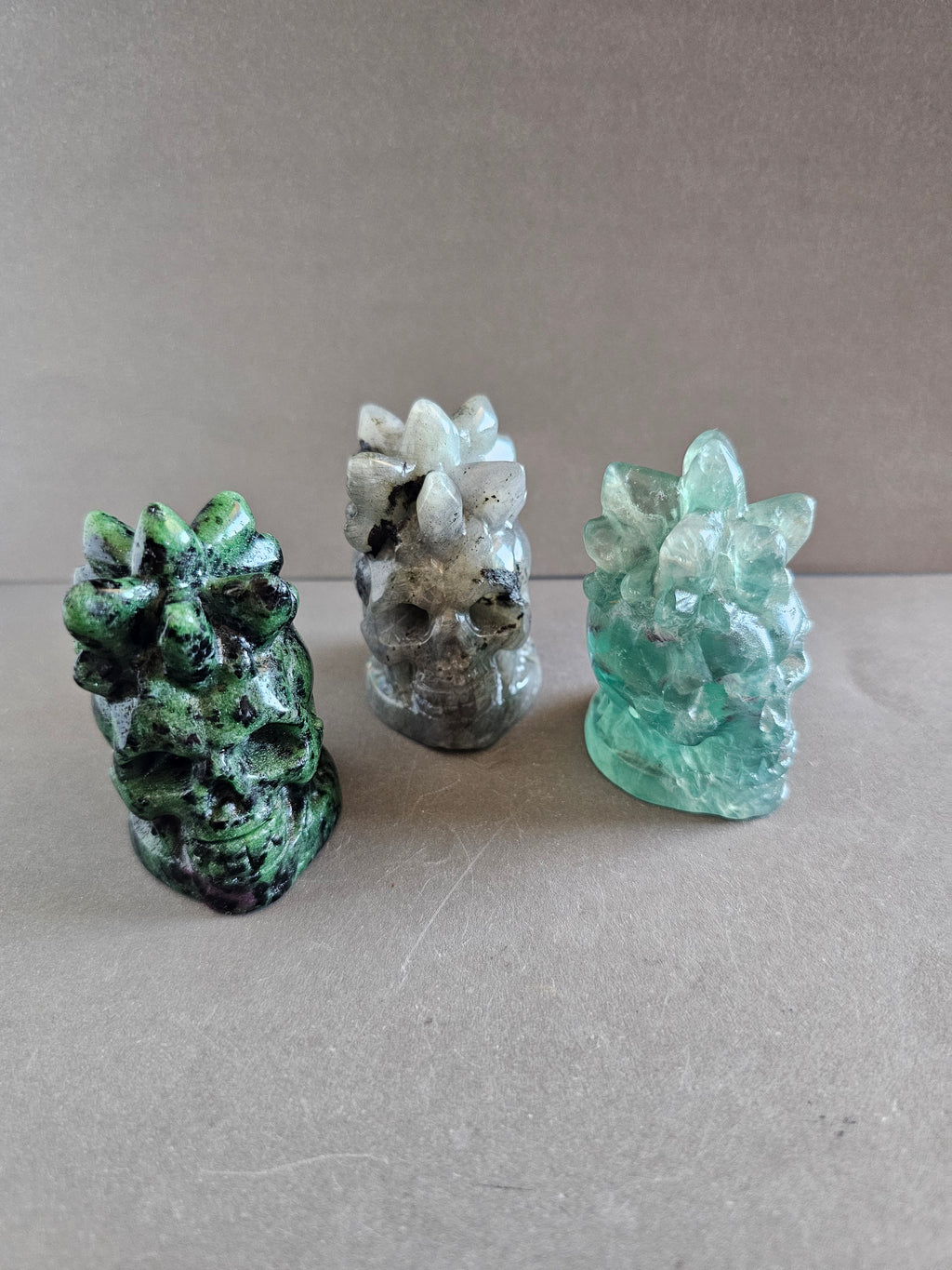 Skull with Crystal Points – Labradorite, Fluorite, or Ruby Zoisite | 2.5 Inches