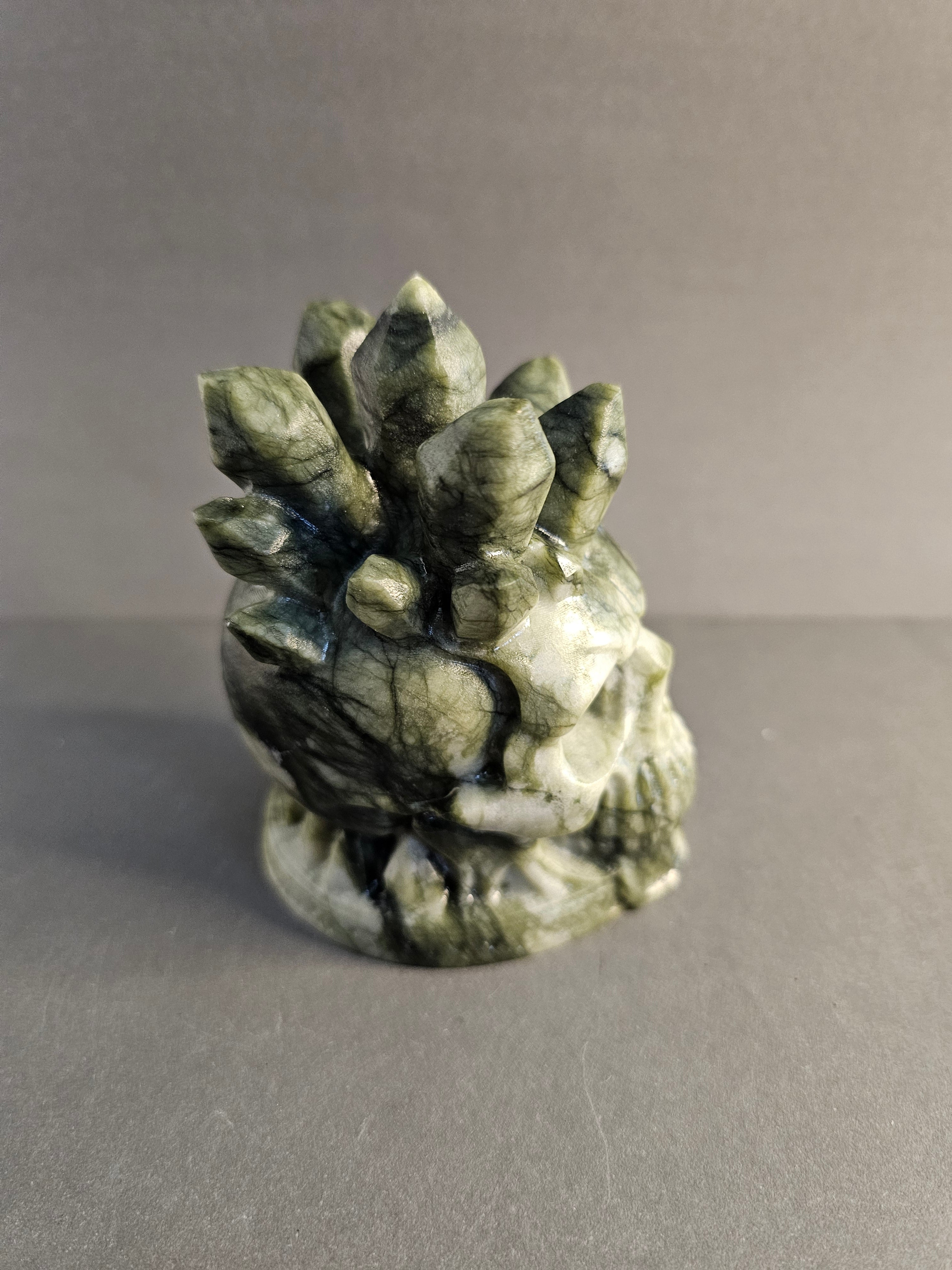 Yushu Jade Skull with Cluster Points – Growth & Wisdom Crystal Carving | 4 Inches