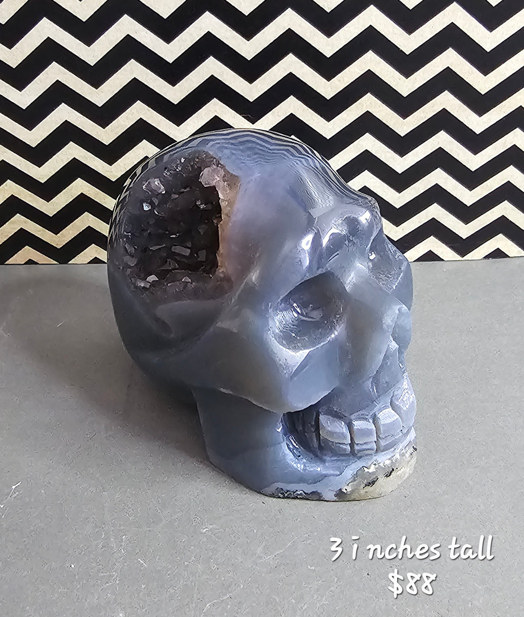 Brazilian Blue Agate with Amethyst Skull