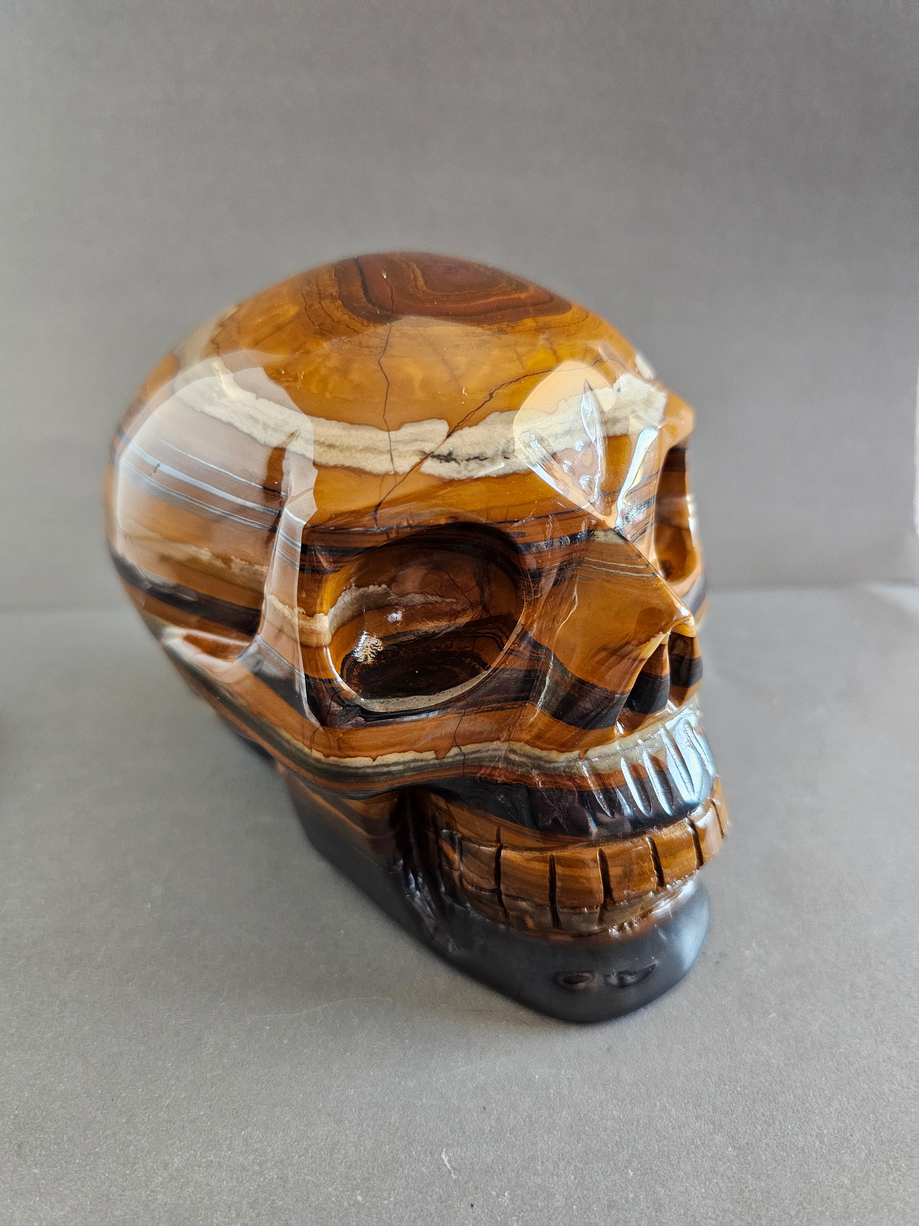 Tiger Iron Skull Carving – 4.5” Tall | Grounding, Strength & Protection Crystal Skull