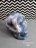 Brazilian Moss Agate Skull with Sugar Druzy