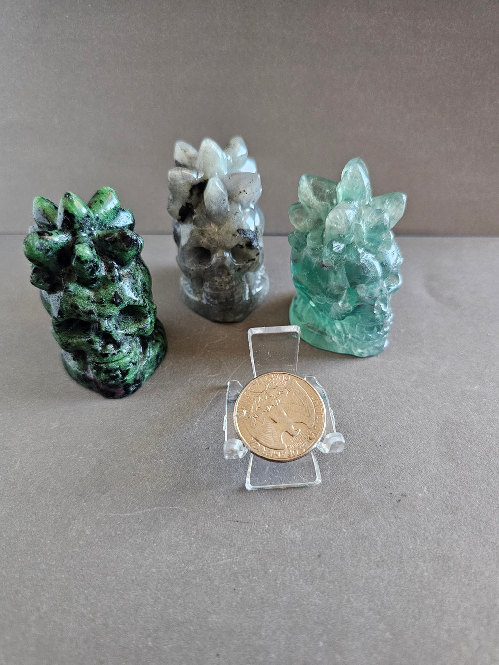 Skull with Crystal Points – Labradorite, Fluorite, or Ruby Zoisite | 2.5 Inches
