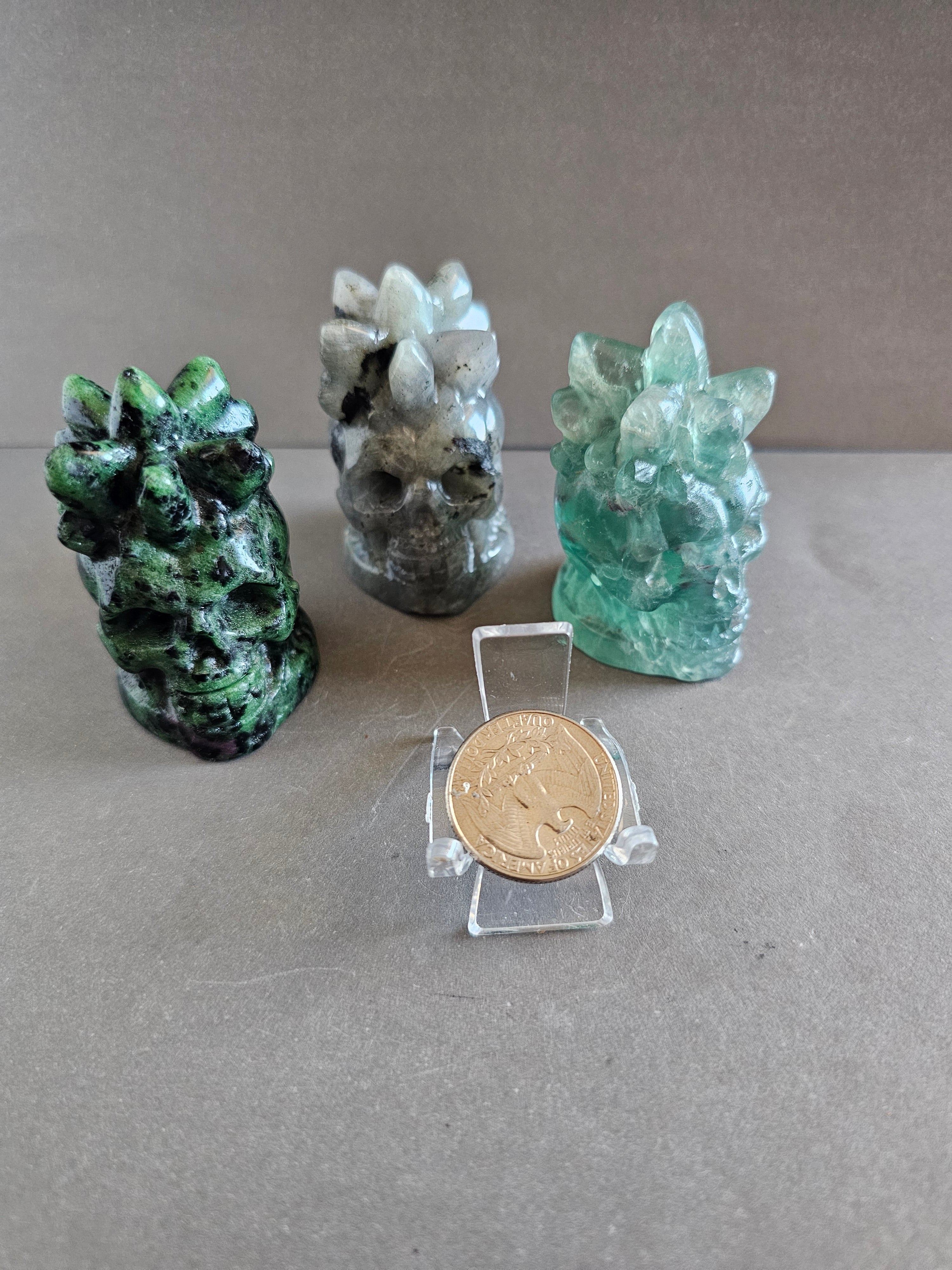 Skull with Crystal Points – Labradorite, Fluorite, or Ruby Zoisite | 2.5 Inches