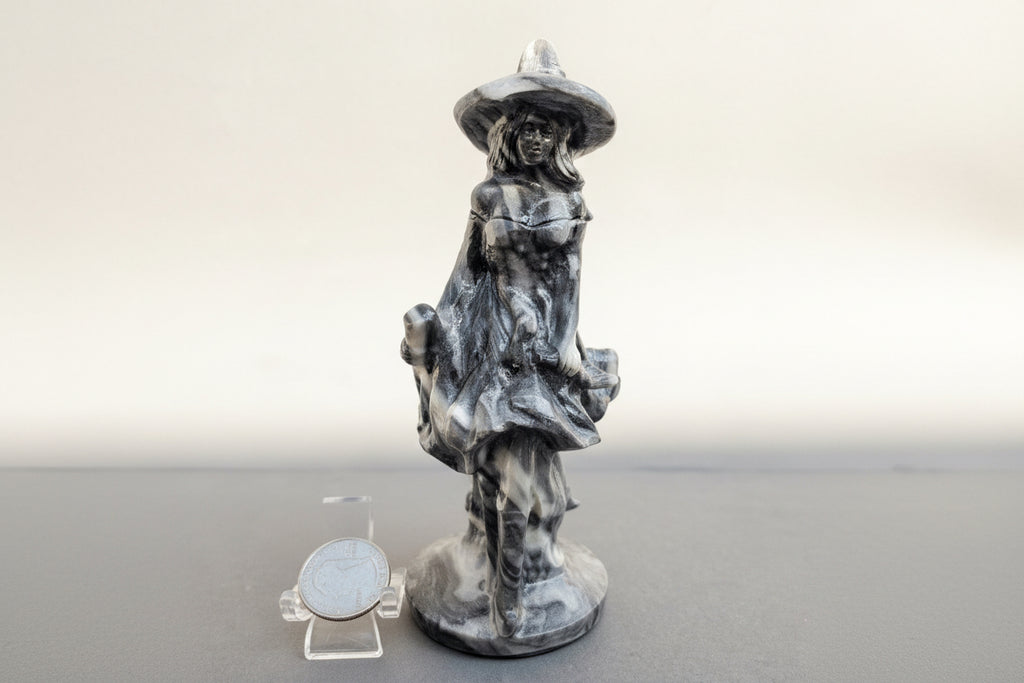 Witch with Broken Broom – Resilience & Heart Magic Crystal Carving | 6 Inches